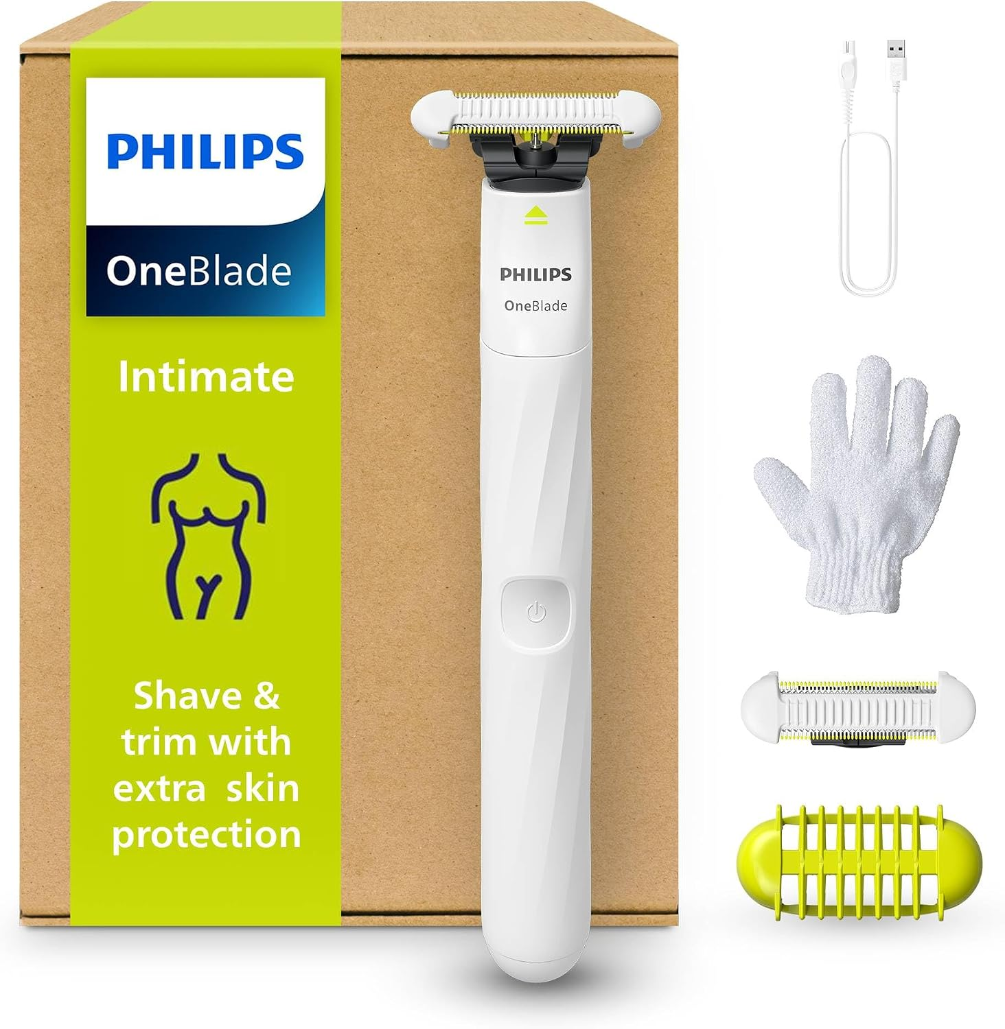 Philips Oneblade Intimate, Designed for Pubic Grooming, Trim & Shave with Extra Skin Protection, Close & Comfortable Results - Not Completely Bare, Model QP1924/28