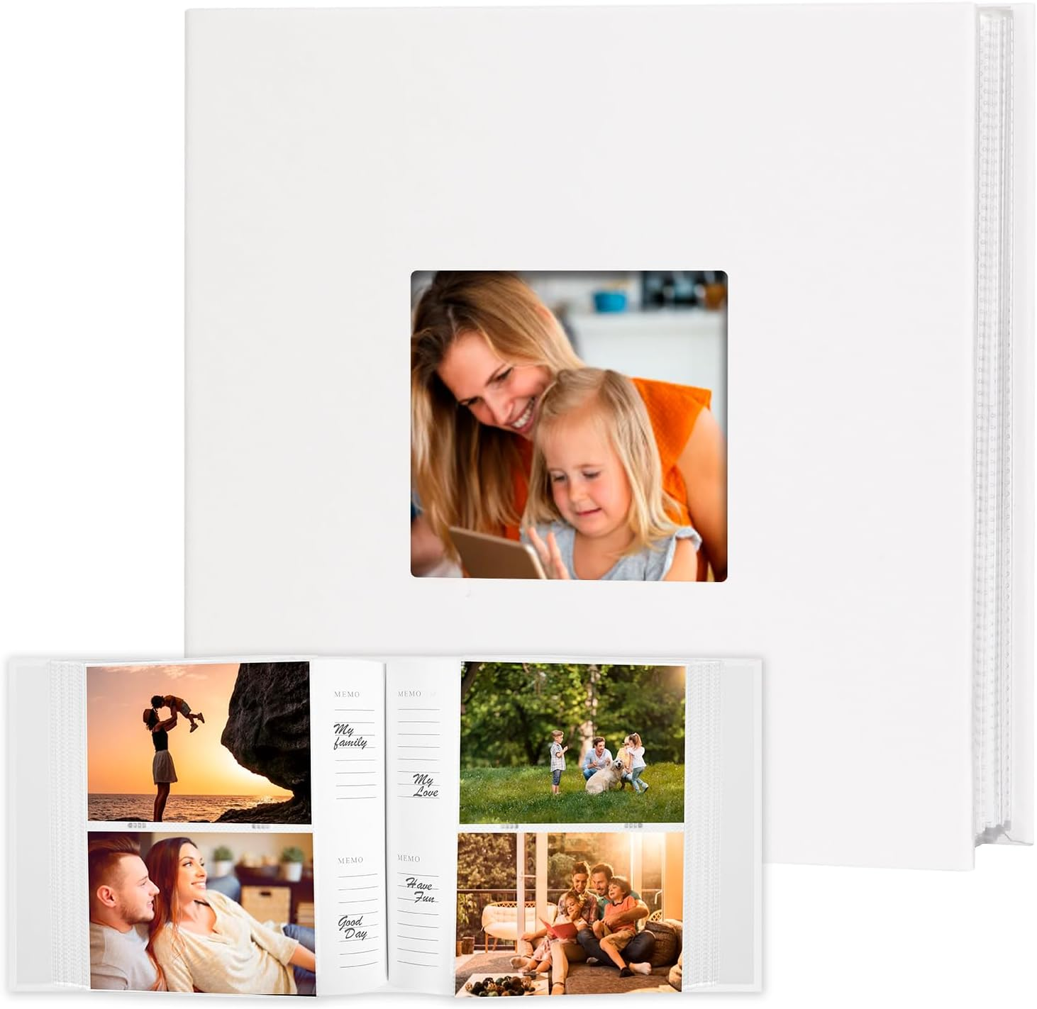 Photo Album 4X6 Holds 240 Photos Leather Cover with Front Window White