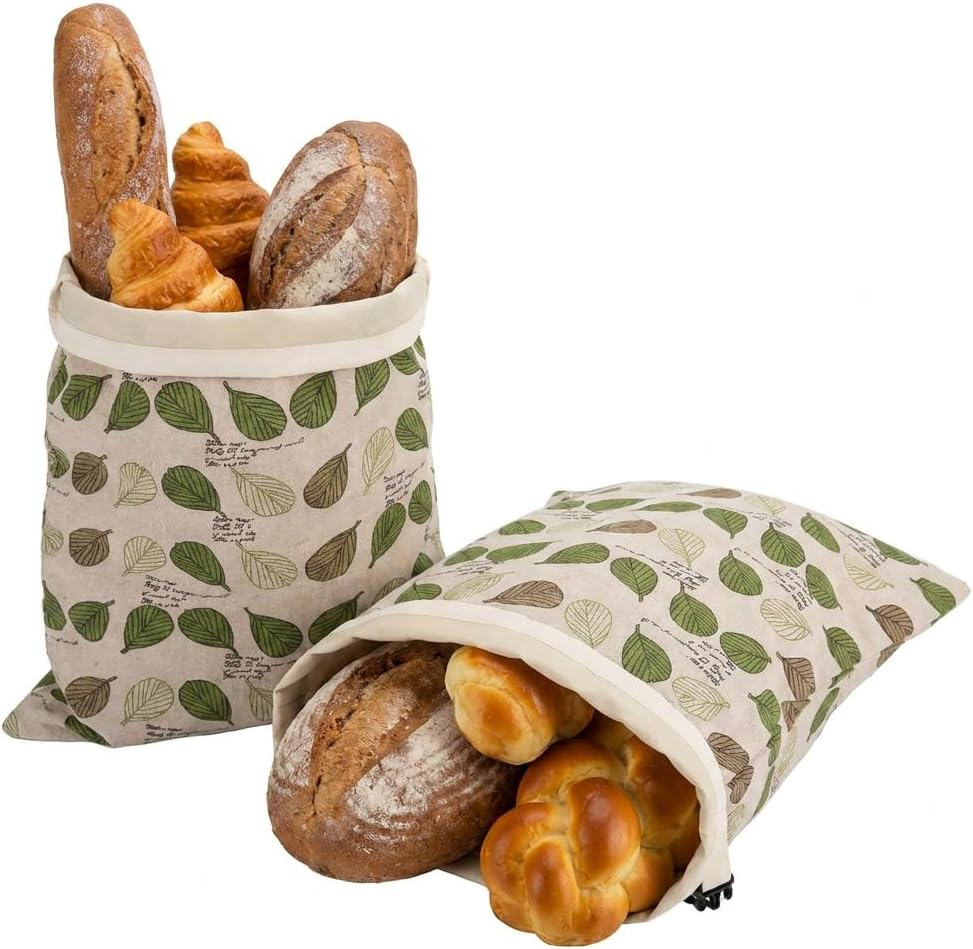2 Pack Beeswax Bread Bags, Reusable Linen Bread Bag for Homemade Sourdough Storage, Natural Bees Wax Bread Bag, Eco Friendly Food Saver for Kitchen