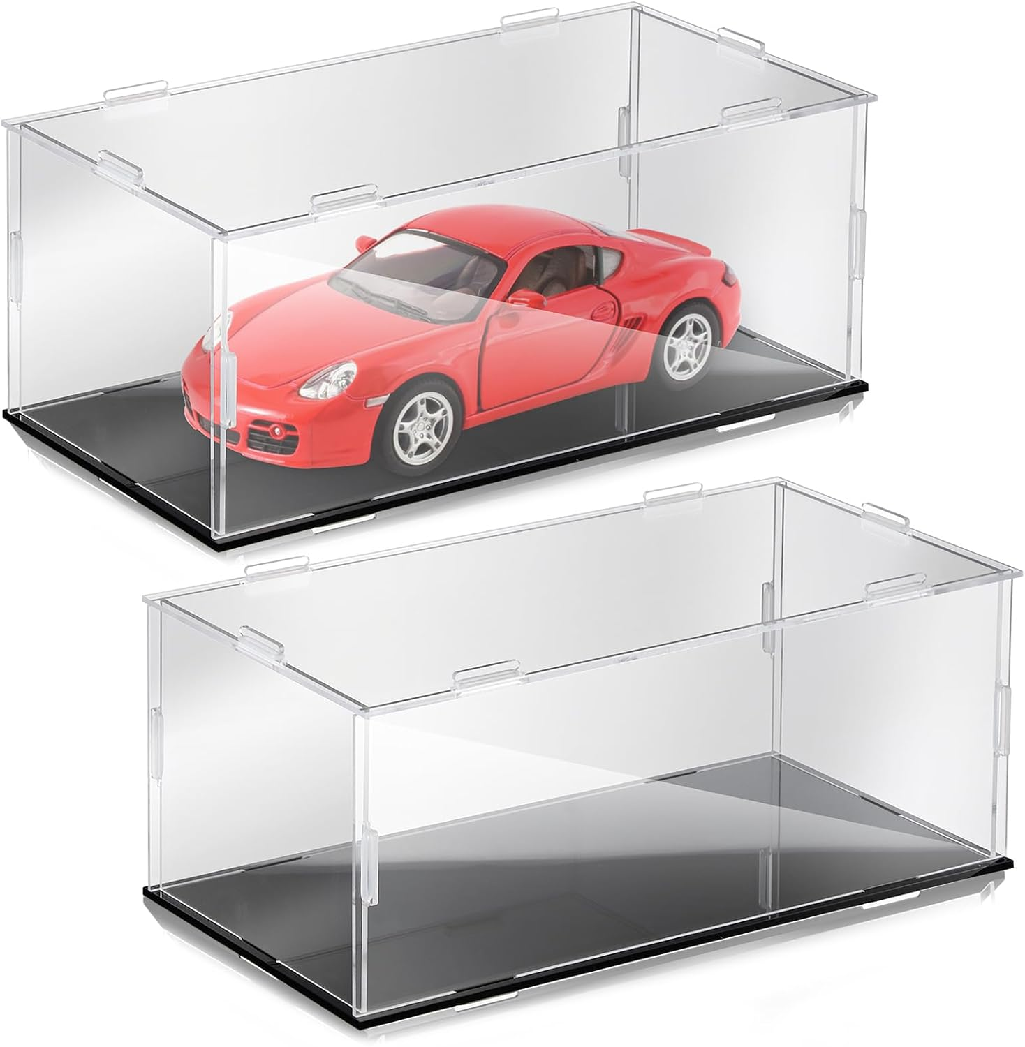 2 Pcs Acrylic Model Car Display Case 1: 24 Scale Clear Diecast Display Boxes with Black Base Model Car Storage Case for Vehicle Toy Collectibles Memorabilia