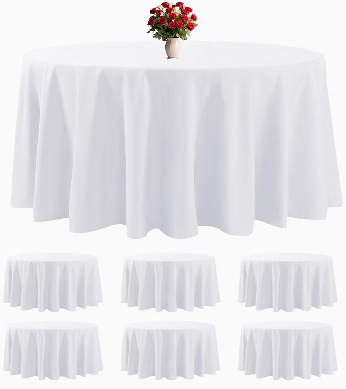 6 Pack White round Tablecloths 120 Inches Table Cloth Stain and Wrinkle Resistant Washable Polyester Table Cover Fabric for Party, Wedding,Dining,And Banquet Decoration