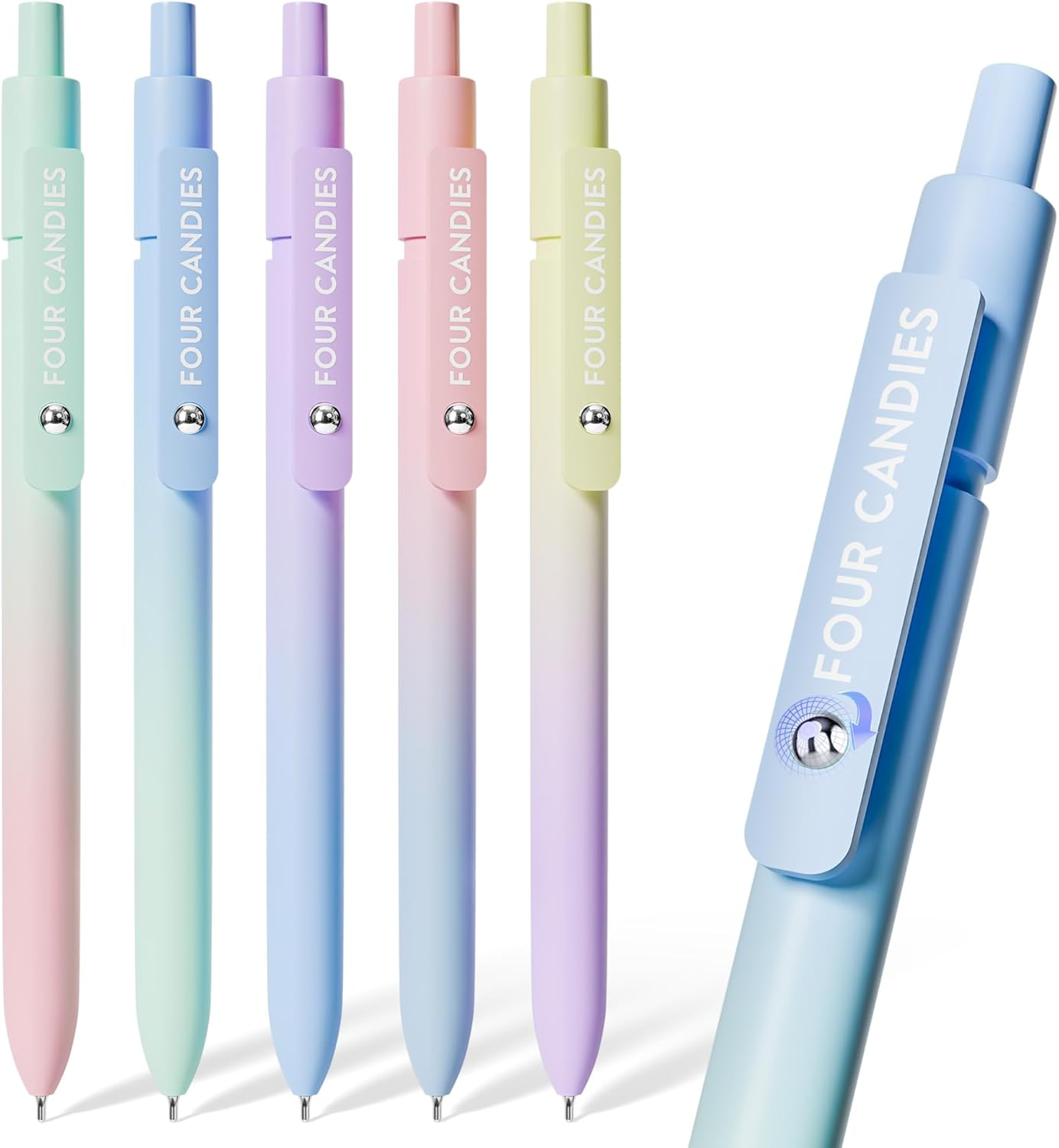 Gel Pens, 5 Pcs 0.7Mm Quick Dry Black Ink Pen Fine Point Smooth Writing Unique Pen, Office Home School Supplies Essentials Fun Pretty Cute Pens Gifts for Girl Women(Gradient)