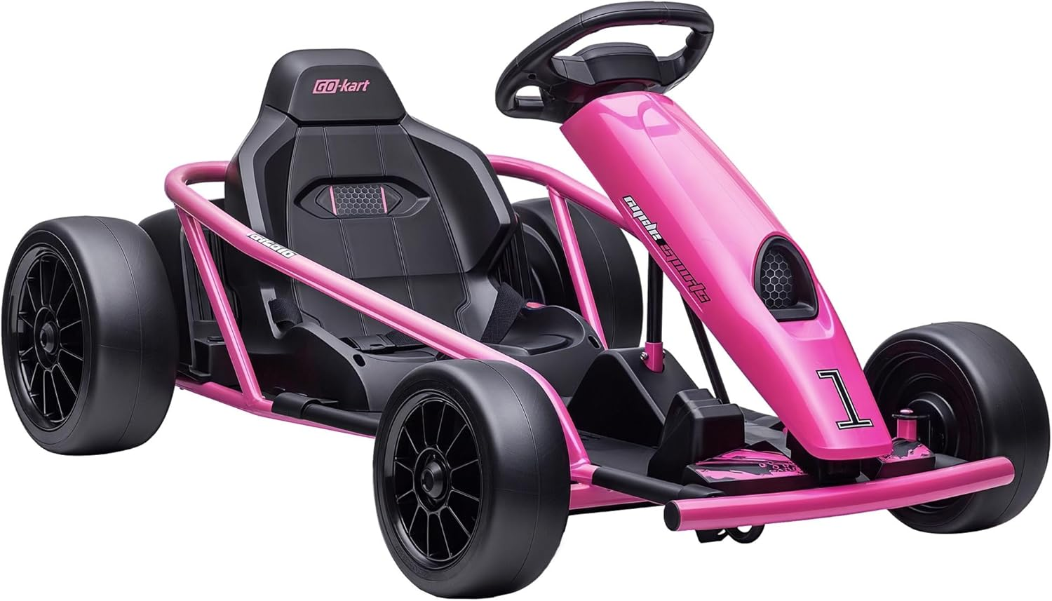 24V 8.1 MPH Electric Go Kart, Drifting Car Battery Powered Ride on Toy Outdoor with Slow Start, Music, Horn Honking and Safety Belt, 154 Lb Max Weight, for 8-12 Years Old, Pink