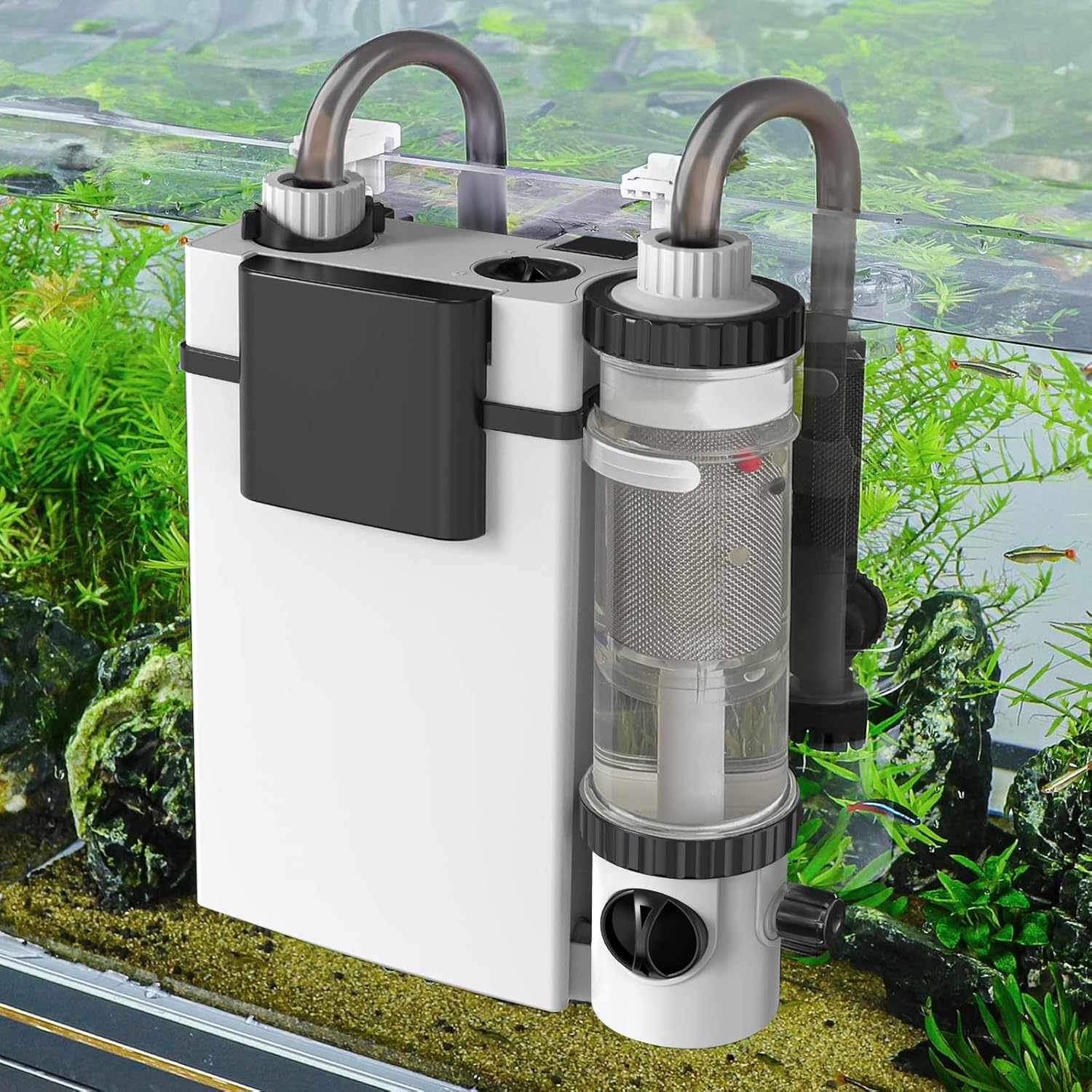 Quiet Hang on Back Aquarium Filter 5-30 Gallon Small Fish Tank Canister Filter with Surface Skimmer Spray Bar 3 Floss Pads Bio Filter Media Adjustable Flow, Easy Water Change 132 GPH