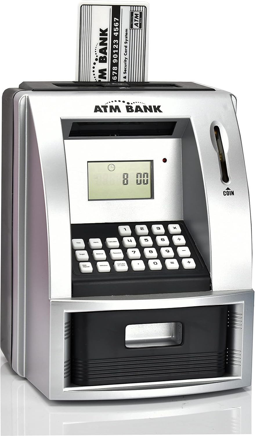 ATM Piggy Bank for Kids, Electronic Money Bank with Coin Counter, Goal Tracker, Password & Card, Auto Bill Intake with Voice Prompts – Compact Savings Gift for Boys & Girls Ages 6–12 (Black)