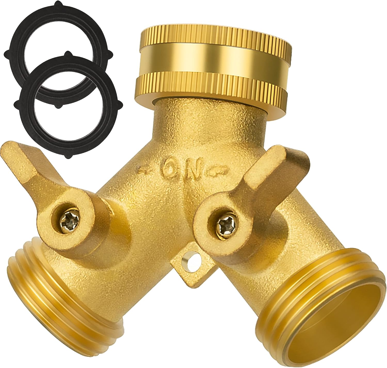 AUTOMAN Hose Splitter 2 Way, Garden Hose Splitter, 100% Rustproof Brass Water Hose Splitter with Adjustable Flow Valves, Seamless Design & 2 Extra Rubber Washers - 3/4