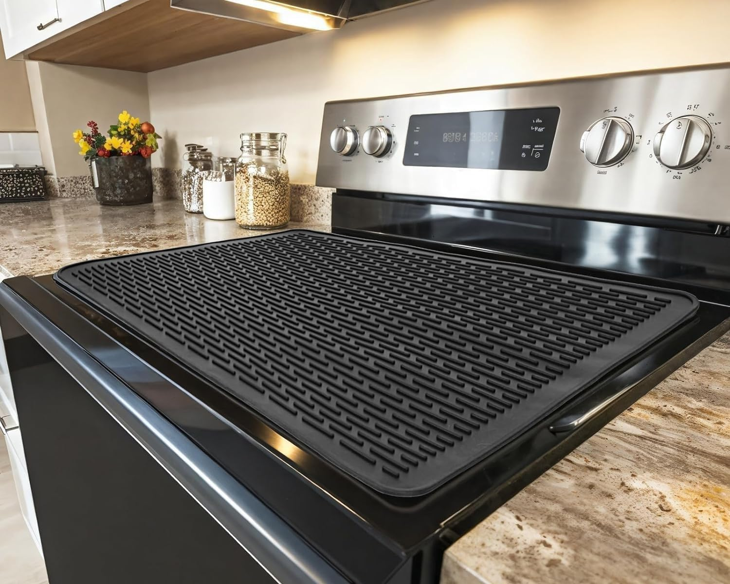 Stove Top Covers for Electric Stove - 28 X 20 Silicone Stovetop Cover,Stove Mat Protector, Extra-Large Silicone Dish Drying Mat for Kitchen, Black