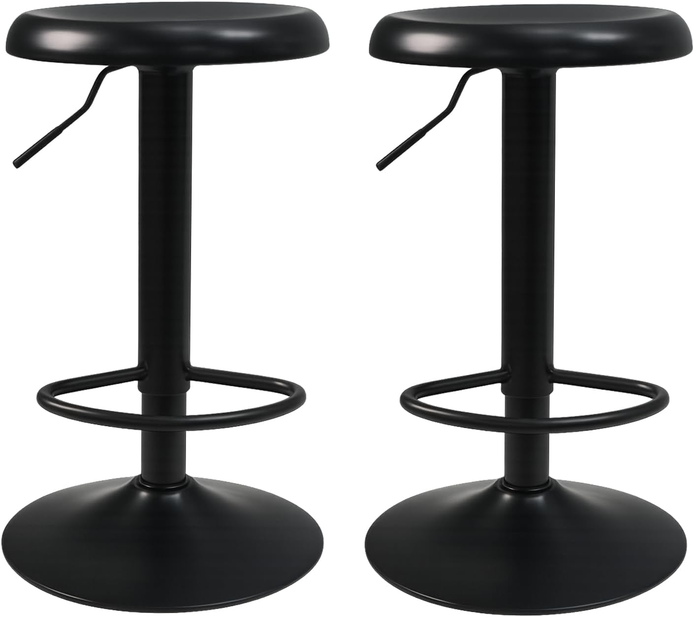Adjustable Bar Stools Set of 2, Backless Swivel round Counter & Bar Height Chairs, Modern Black Metal Frame Barstools for Kitchen Island, Dining Room, Home Bar, Black