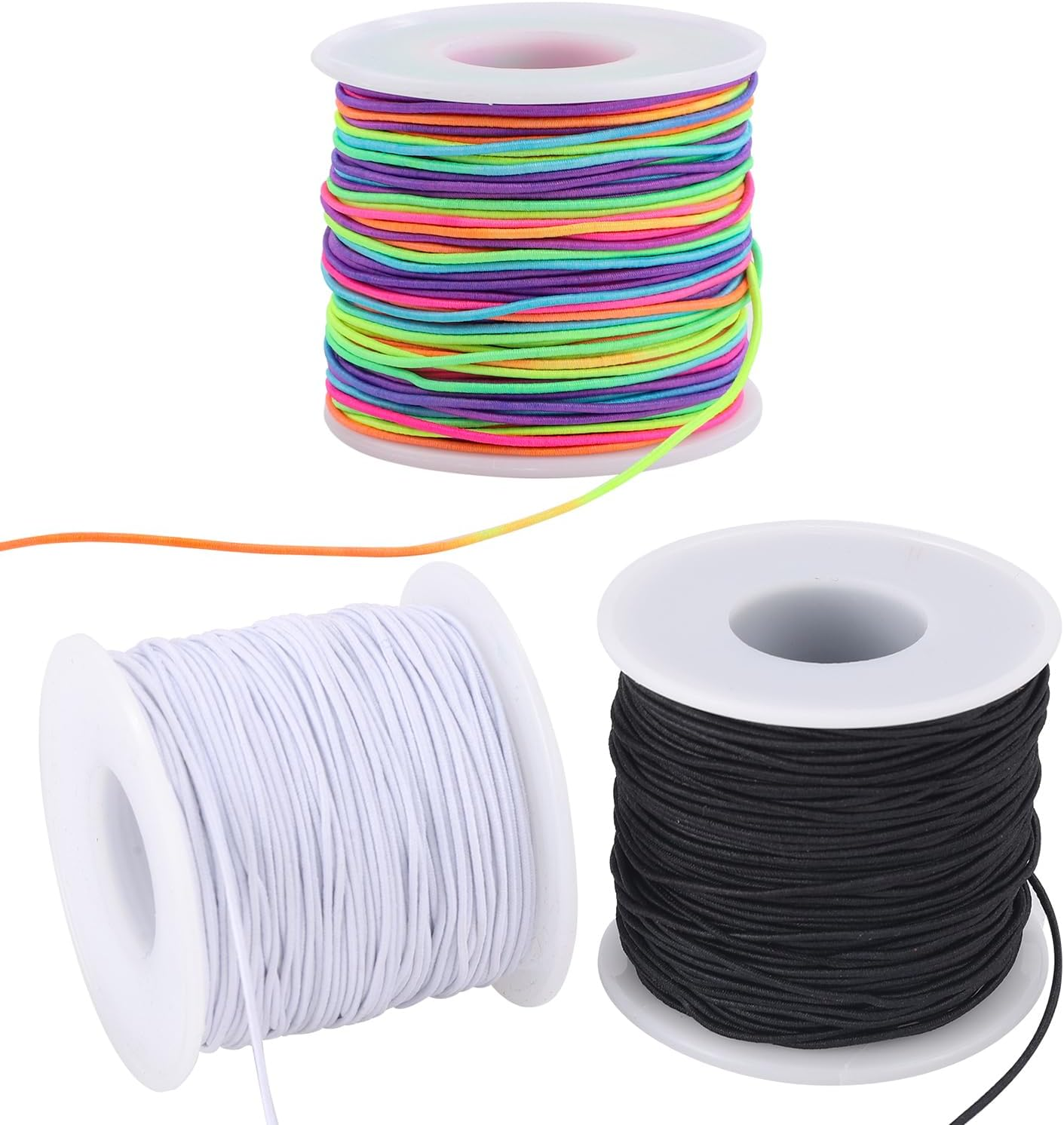 Stretchy String for Bracelets, 3 Rolls 1 mm 495 Feet Sturdy Elastic String Cord for Jewelry Making, Necklaces, Beading and Crafts (1.0mm (Black&Wihte&Rainbow))