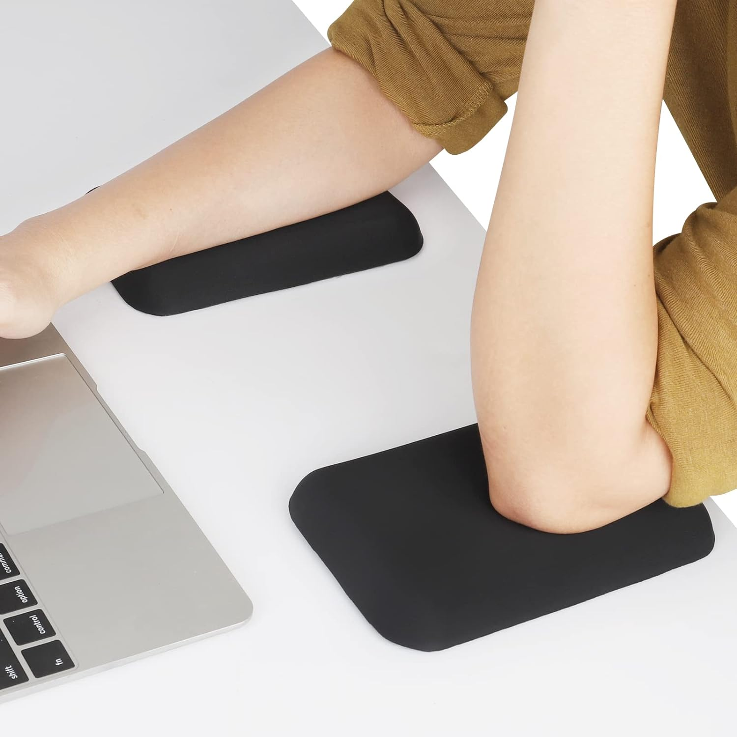 Elbow Rest Pads for Desk, Black Ergonomic Arm Rest Pads with Memory Foam & Non-Slip Base, Armrest Cushion Support Pad Relieve Elbow and Wrist Pain for Computer, Office, 2 Packs