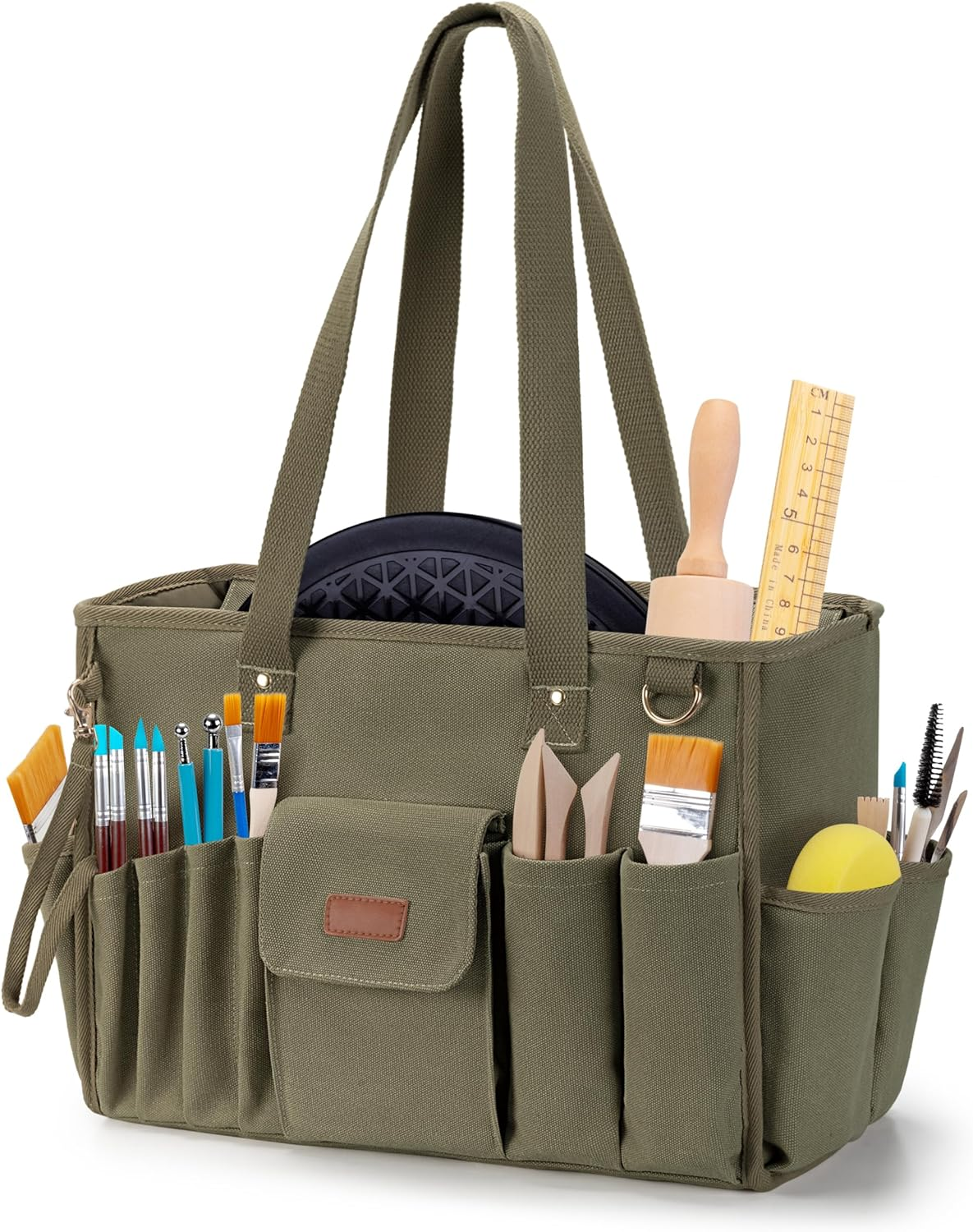 Pottery Tool Bag with Multiple Pockets, Art Supply Tote for Clay