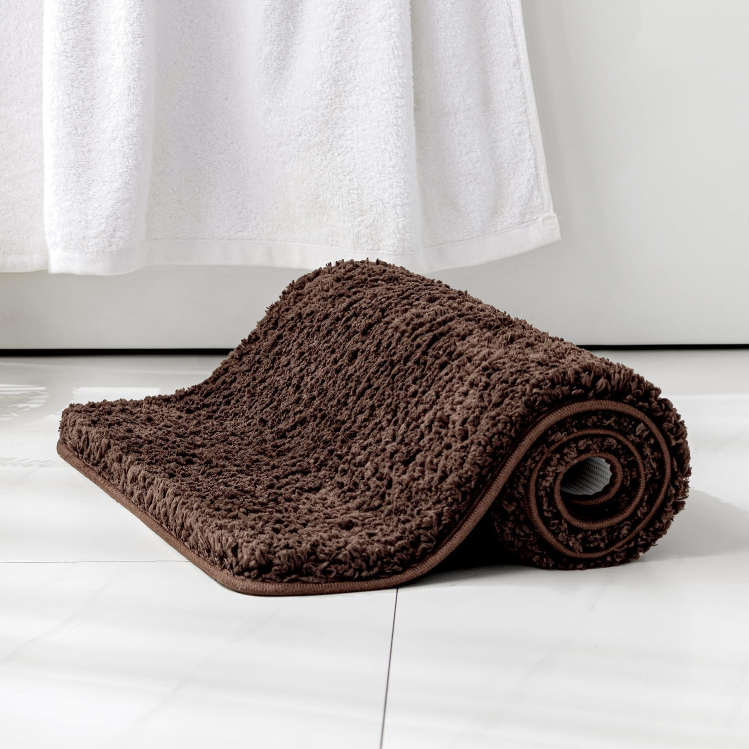 MIULEE Brown Bathroom Rugs, Soft Small Absorbent Microfiber Bath Rugs Non Slip Quick Dry Fluffy Bath Mats for Bathroom Floor Tub Showers, Machine Washable, 16x24 Inch