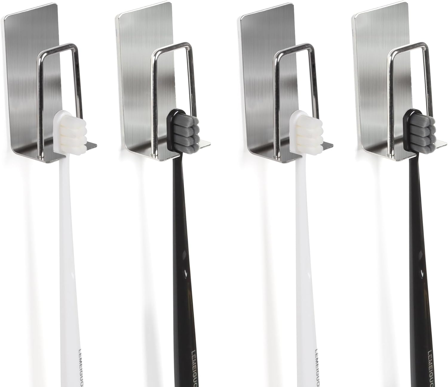 4 Pcs Adhesive Toothbrush Holders，304 Stainless Steel Toothbrush Holders Wall Mounted Electric Toothbrush Holder for Bathrooms Accessories (4, Silver)