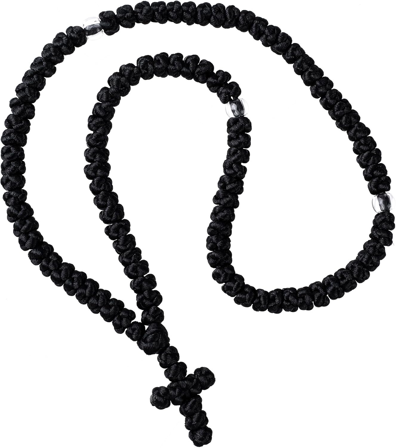 Orthodox Prayer Rope, Handmade 100 Knots Christian Greek Prayer Rope, Protection Blessing Braided Cross Tassel Car Hanging Charms for Women Men Family Couple- Black