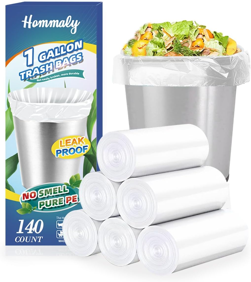 1 Gallon 140 Pcs (0.8-1 Gal) Small Clear Trash Bags, Strong 0.8 Gallon 1 Gallon 1.2 Gallon Garbage Bags, Bathroom Trash Can Bin Liners,Mini Bags Waste Basket Liner,Fit 3,4.5 Liter, 0.8-1.2 Gal（1C140)