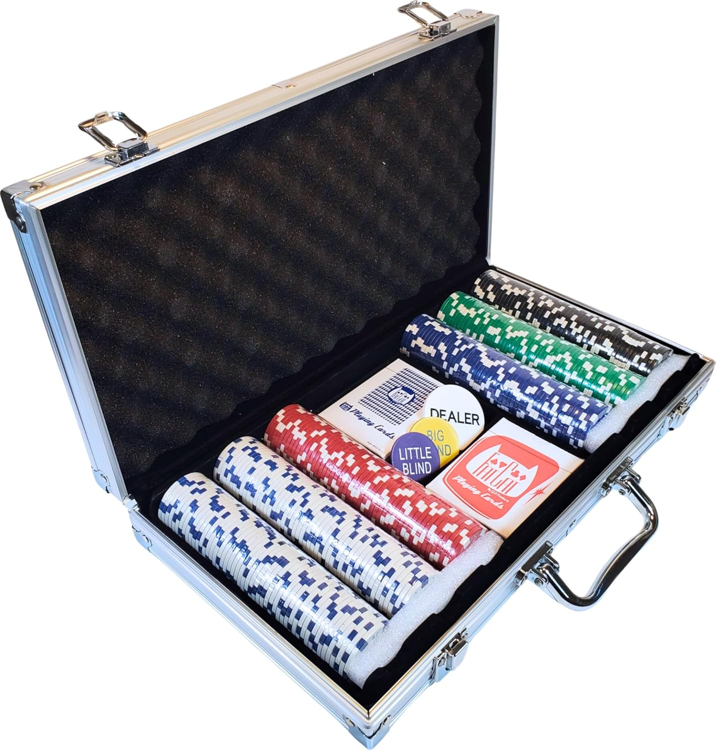 Fat Cat Texas Holdem 300 Count Poker Set with Case, 11.5 Gram Clay Poker Chips Set with Aluminum Case, Casino Poker Chip Set with Cards and Dealer Buttons