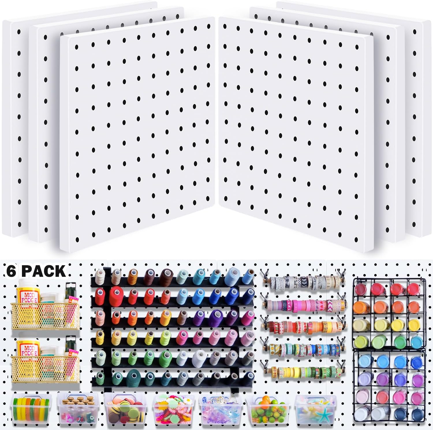 6Pcs Pegboard, Peg Board, Pegboard Wall Organizer, Mount Display Pegboard Kits 
