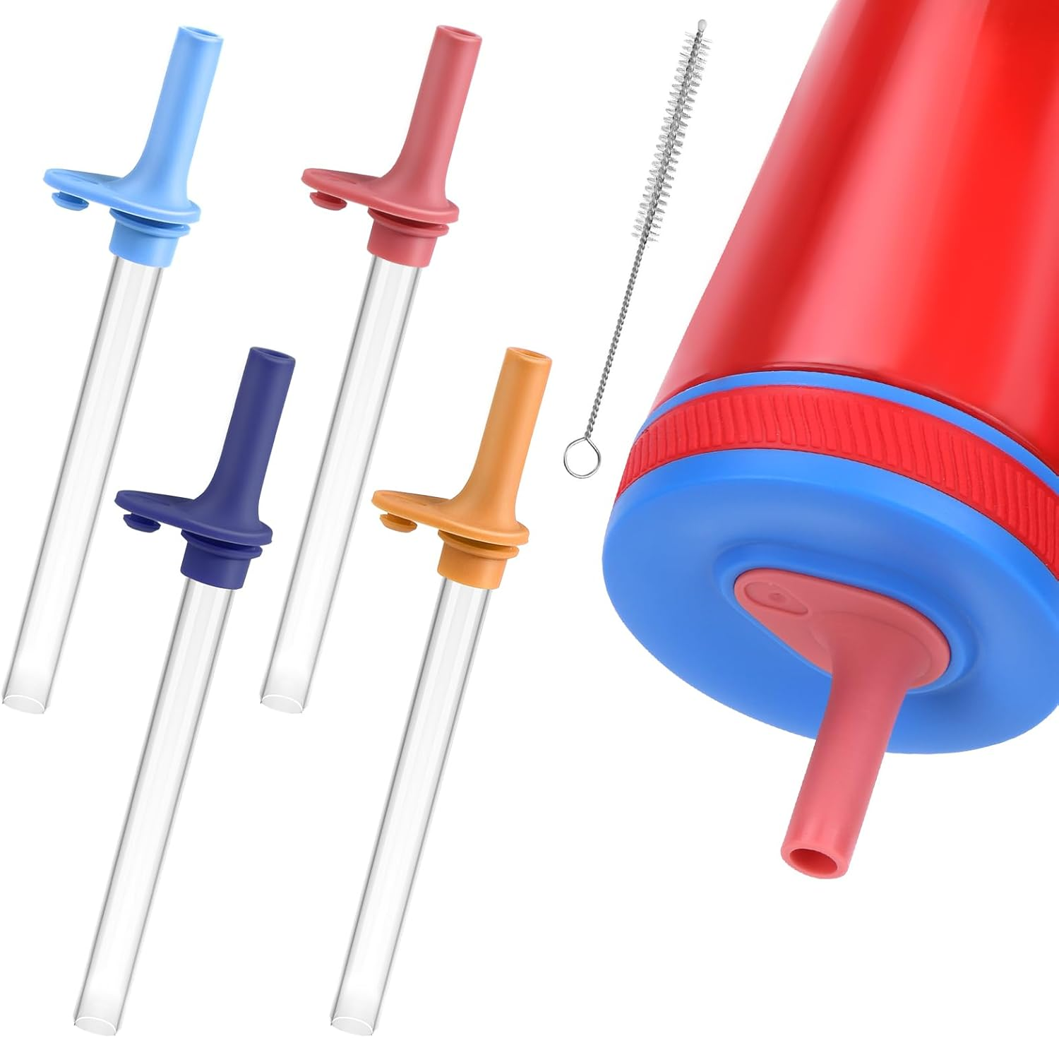 Straw Replacement Compatible with Zak Straw Cups,4Pcs 15 Oz Tumbler Water Bottle Reusable Silicone Straw Bpa-Free with Straw Cleaning Brush for Zak Designs Kelso 12 Oz Cups