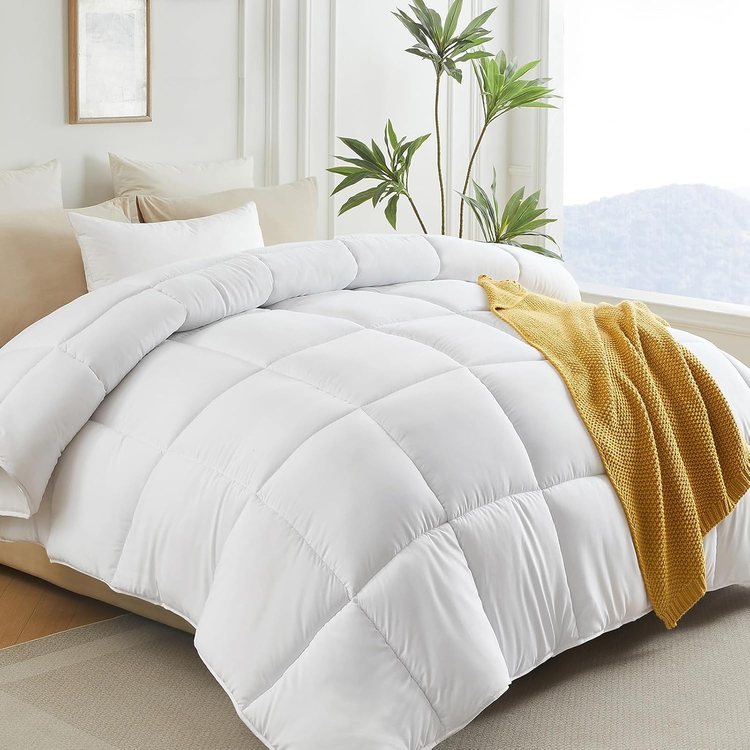 L LOVSOUL down Alternative Comforter King Size Duvet Insert,All Season Duvet Insert with Corner Tabs,White Comforter King 106X90Inches