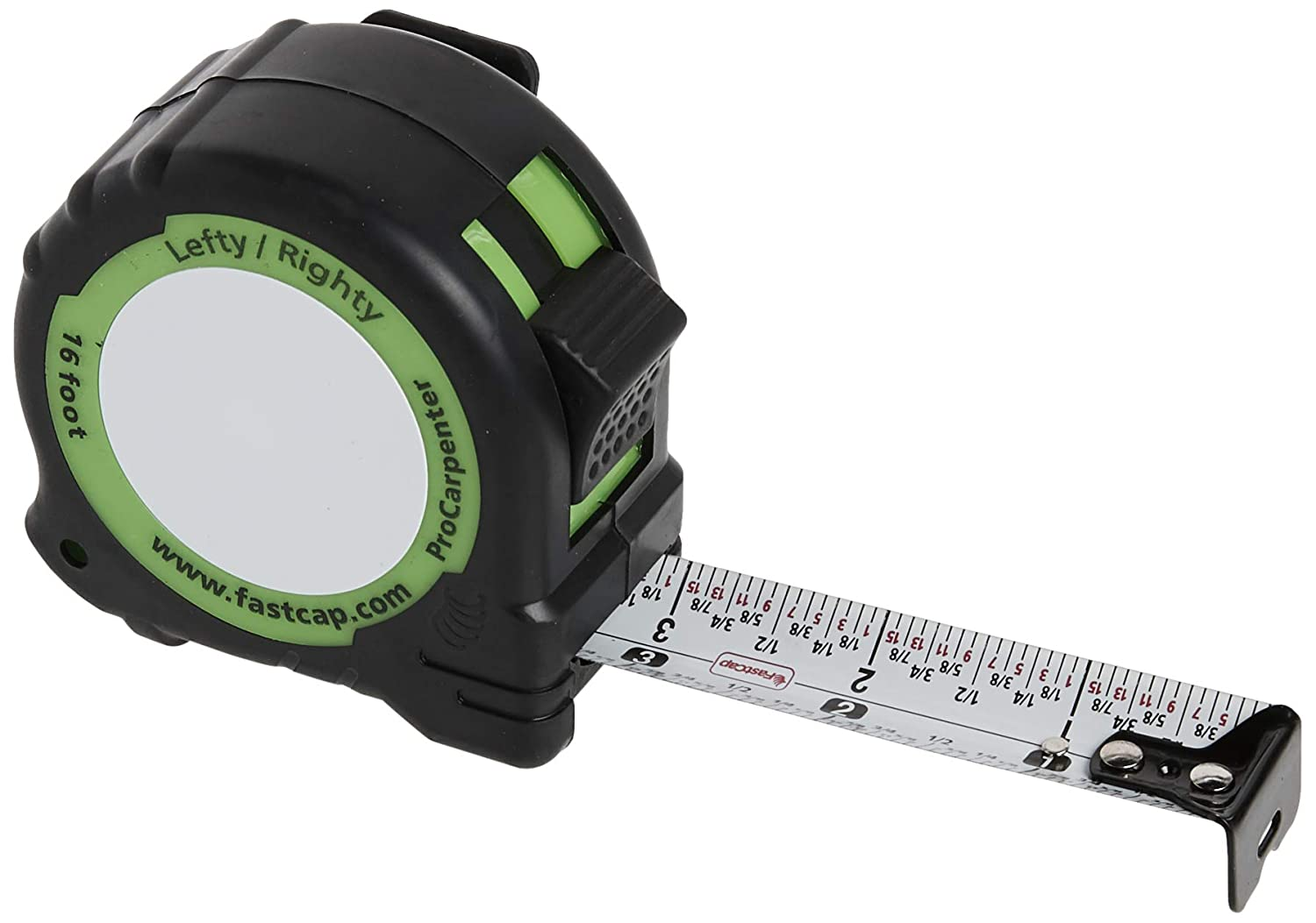 16ft Pro Carpenter Reverse Measuring Tape Easy-Read Fractions, Pencil Sharpener