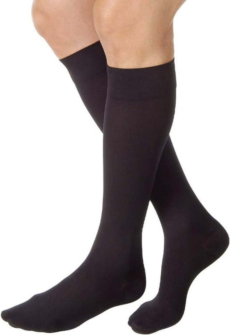 Relief 20-30 Mmhg Compression Stockings, Knee High, Closed Toe, Black, Large