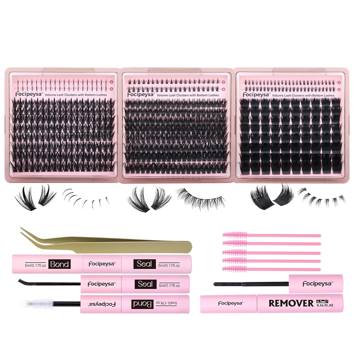 Thick Volume Lash Clusters 3 Style Eyelash Extensions Kit with Waterproof Lash Bond and Seal DIY Lash Extension Salon-Like Dramatic Cluster Eyelash Extensions 504Pcs Lash Pack