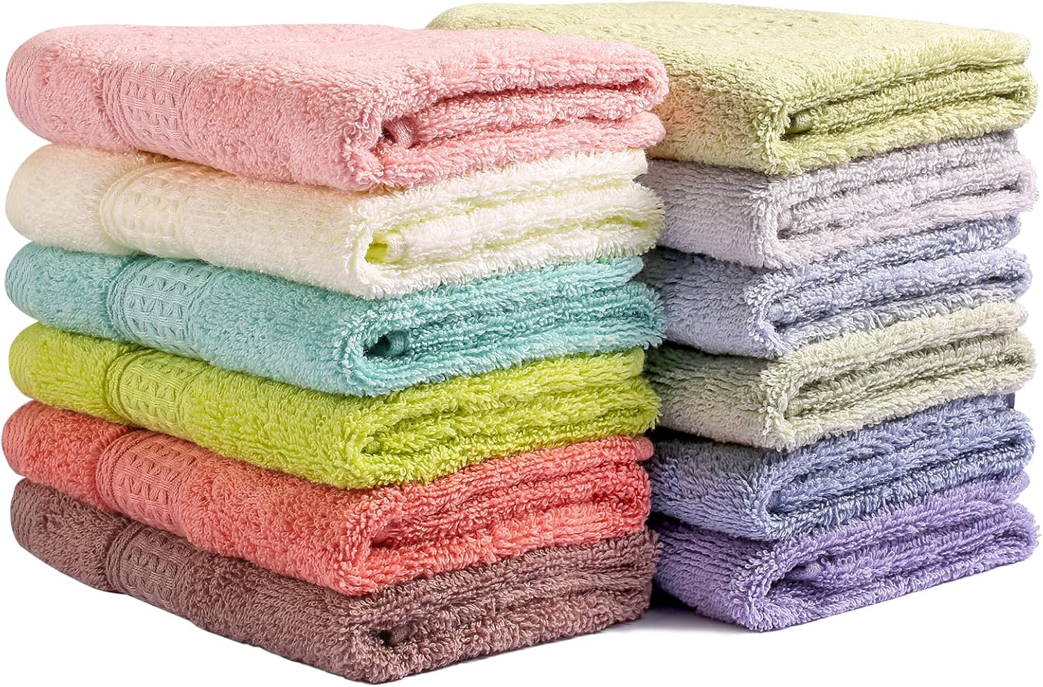 Washcloths for Body and Face - Absorbent Bath Towels Bulk Set, 100% Cotton Hotel Towels for Bathroom . Durable,Soft Wash Rag (Multicolor, Pack of 12)