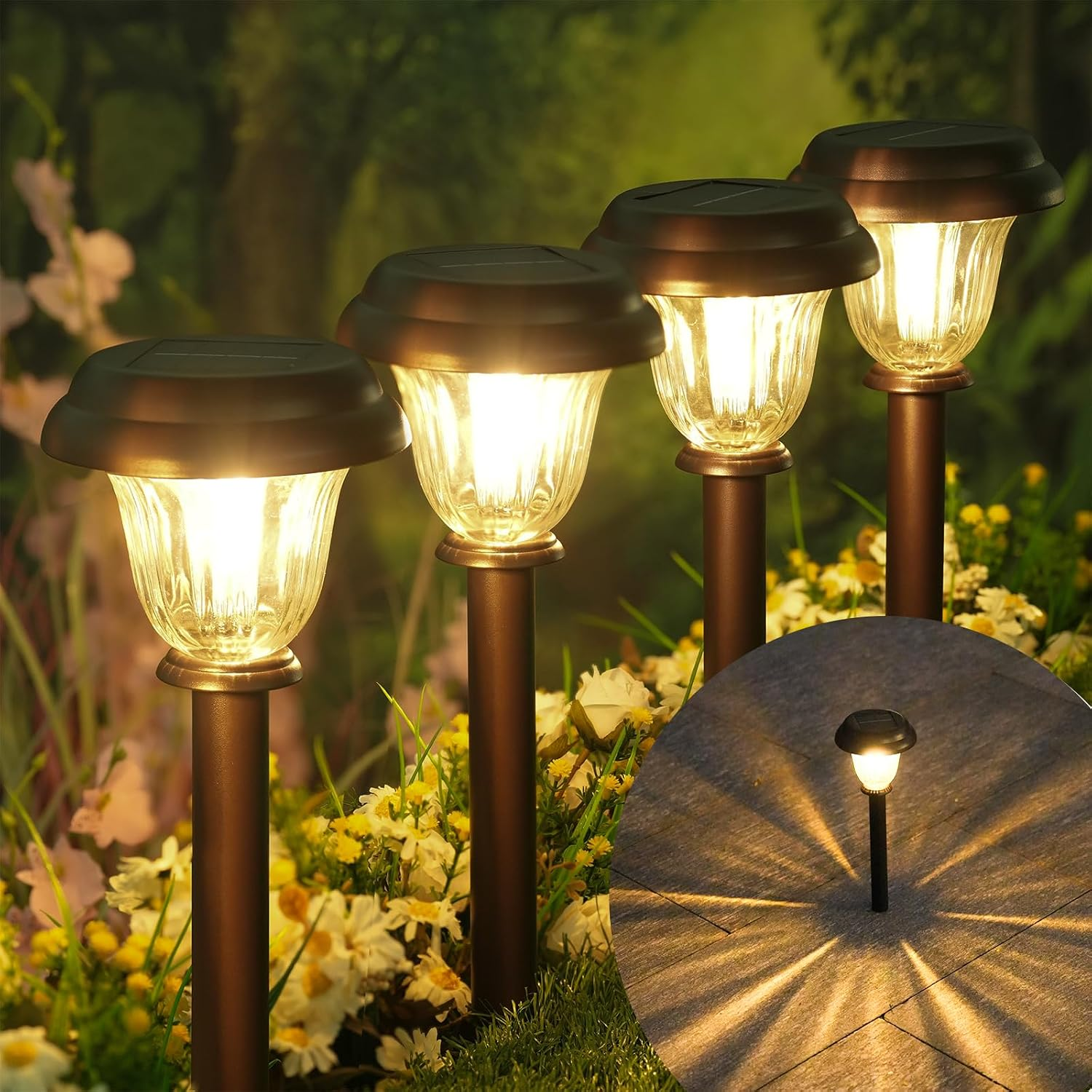 8 Pack Solar Outdoor Pathway Lights Stainless Steel Glass Waterproof
