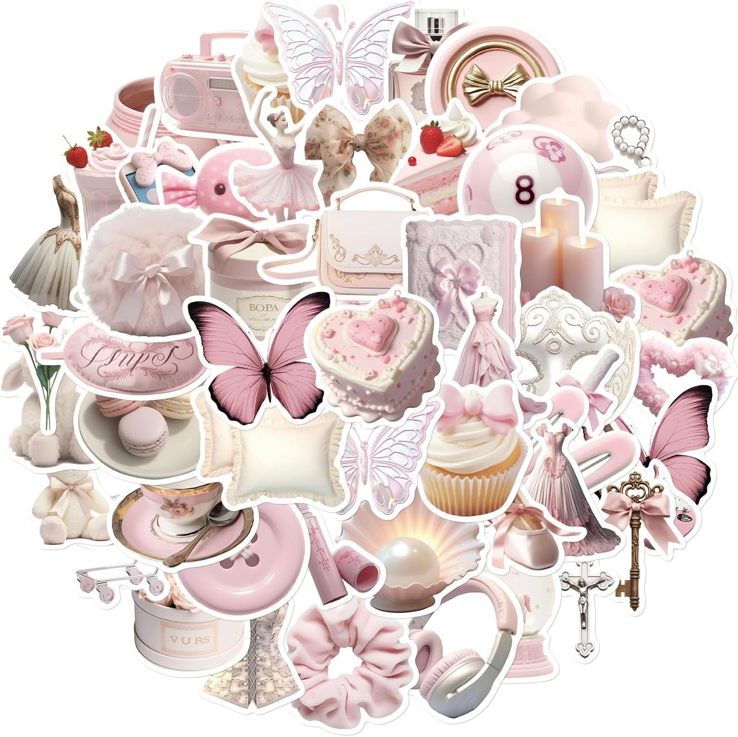50PCS Retro Pink Collage Doodles Sticker Butterfly Flower Letter Theme PVC St... - Picture 10 of 14