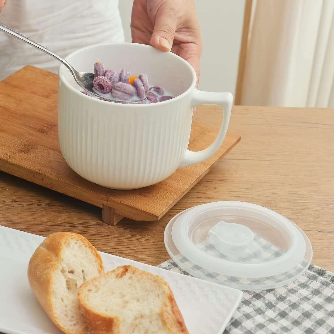 Hoilse Ceramic Soup Bowl with Handle, Large 950ml /32oz Soup Mug with lid, Ri... - Picture 9 of 14