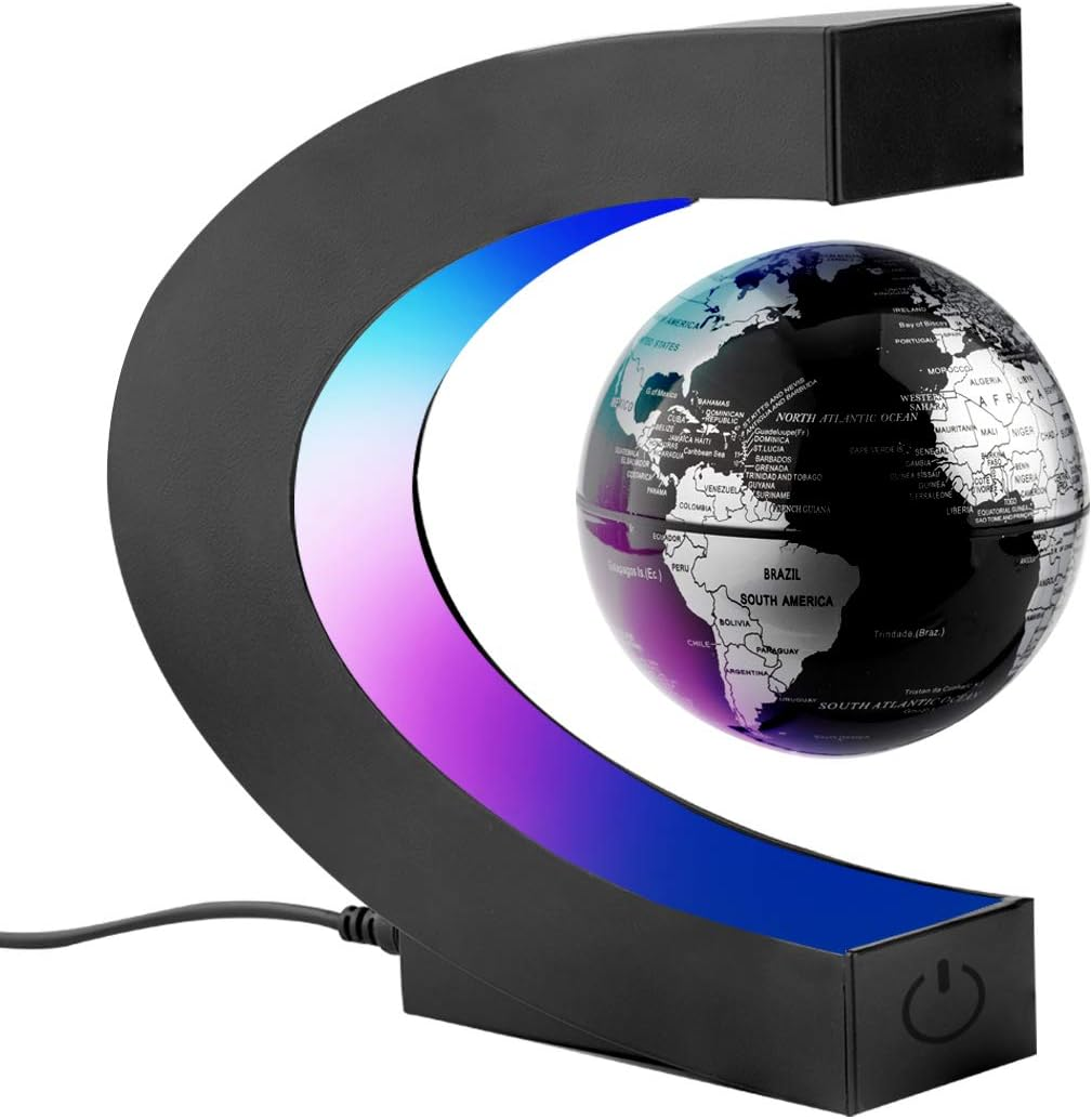 C Forma Globo Fluttuante Con LED a Levitazione Magnetica, Mappamondo Magnetico Con Luce LED per Casa Ufficio Decorazione Regali D'Affari Studente Educazione - Nero