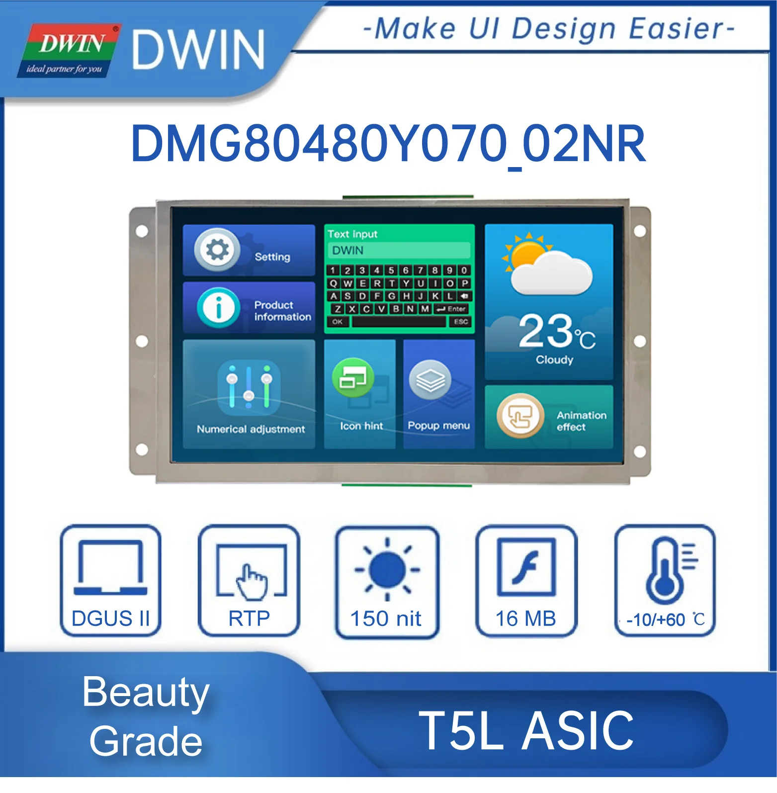 7 Inch 800x480 TFT LCD HMI Display Module TN TTL/RS232 Resistive Touch Pane For Arduino DMG80480Y070_02NN/NR