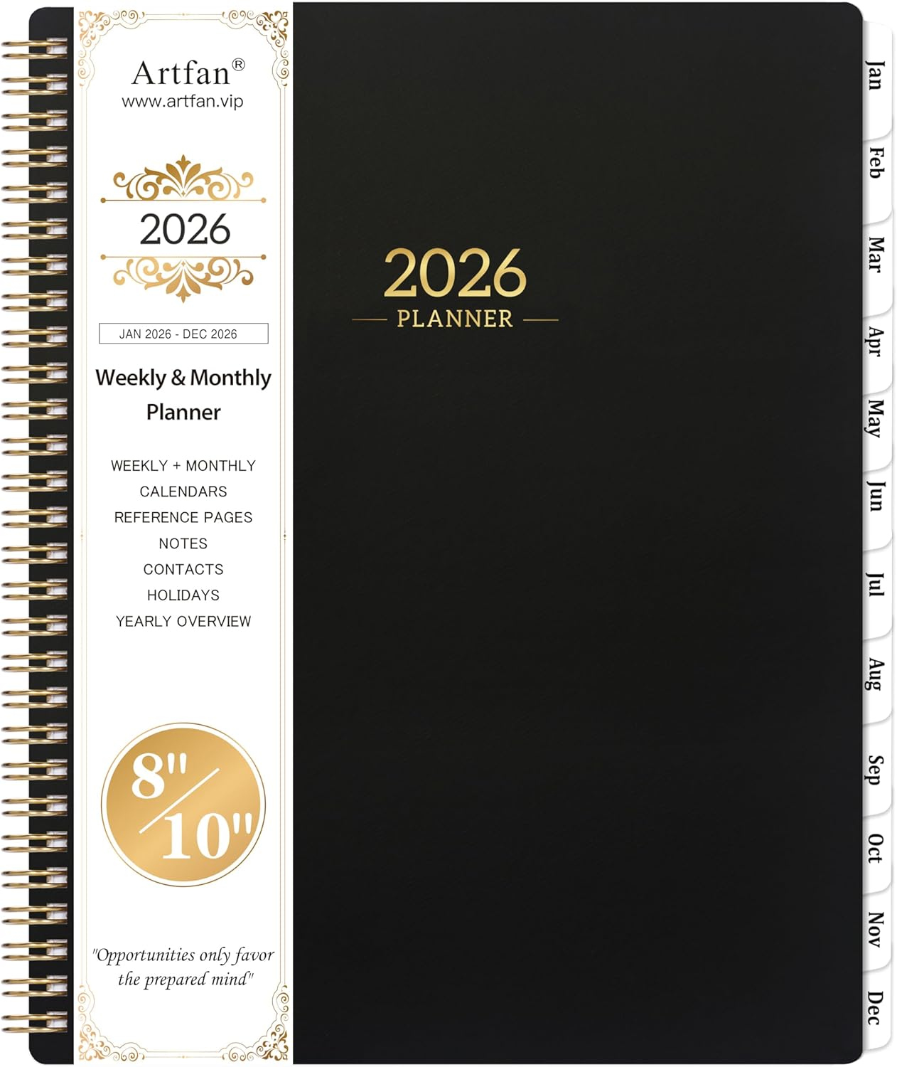 2026 Planner 8X10 Black Weekly Monthly Scheduling Organizer With Twin Wire Bi...