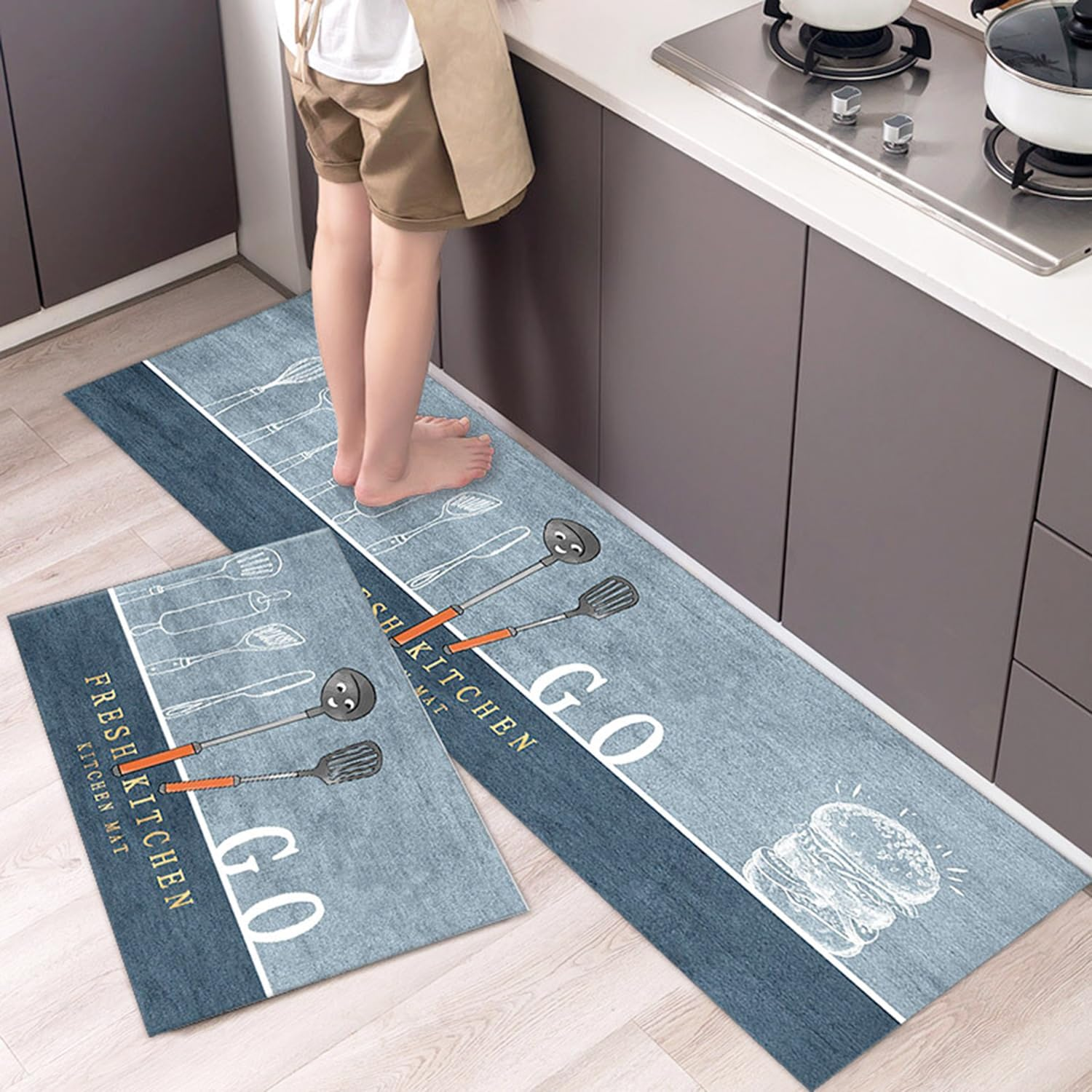2Pcs Diatom Mud Kitchen Mat Set Kitchen Rug Sets Non Slip Standing Runner Rugs Doormat Oil Resistant Washable Floor Mat for Kitchen Supplies (40X60Cm+40X120Cm)