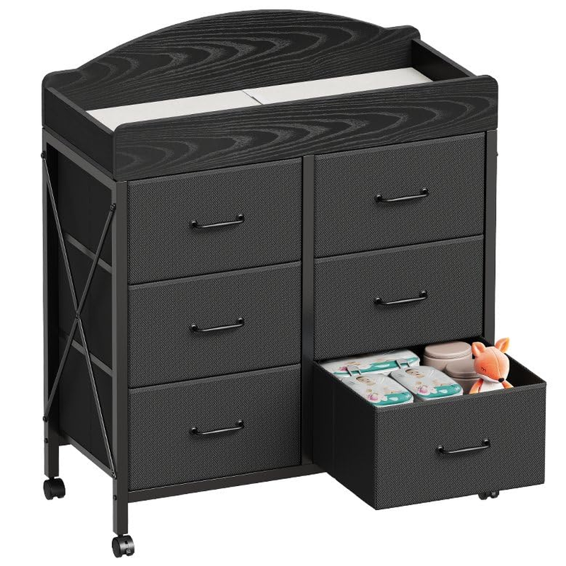 Baby Changing Table Dresser with Wheels, 6-Fabric Drawer Baby Dresser with  Chang | eBay