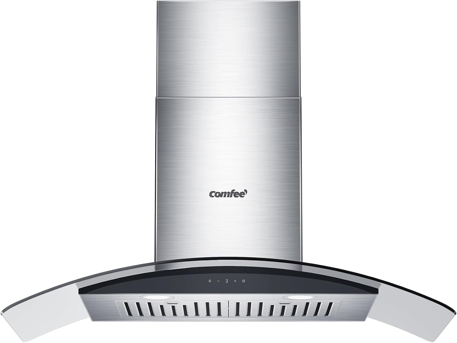 Curved Glass Range Hood 36 Inch 450 CFM 3 Speed Gesture Sensing &Touch Control Panel Stainless Steel Kitchen Ductless/Ducted Convertible with Baffle Filters and 2 LED Lights (CVG36W9AST)