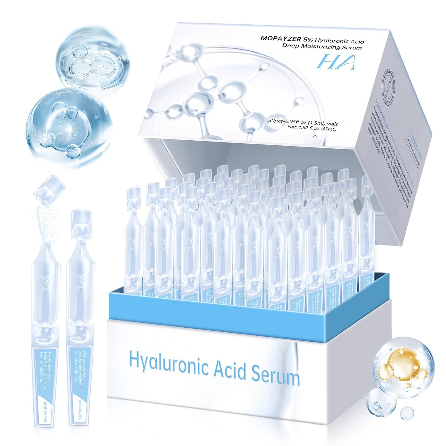 30 Pcs 5 Hyaluronic Acid Serum Ultra-Hydrating Vials Hyaluronic Acid Tubes ...