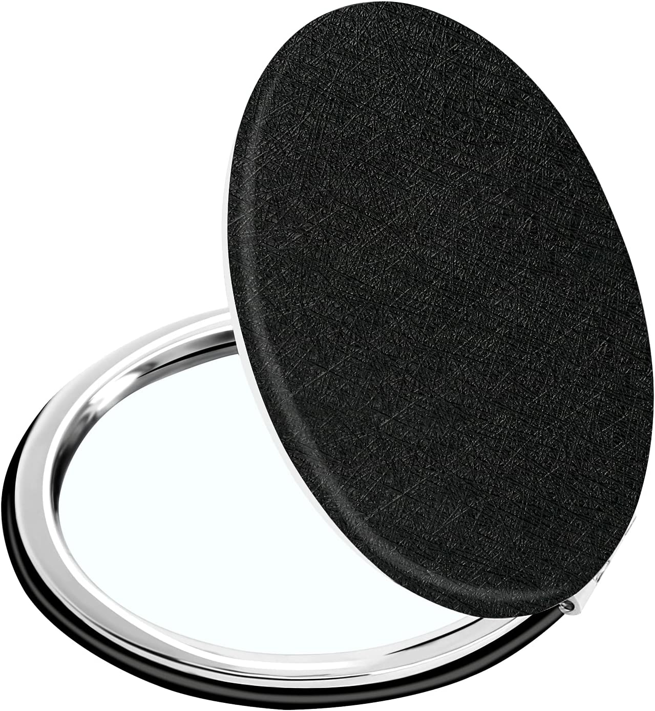 Compact Vanity Makeup Mirror for Men Women Girls, Black Elegant round Travel Cosmetic Mirrors for Pocket Purse Wallet Handbag, Portable Small 1X/2X Magnifying Handheld Beauty Mirror
