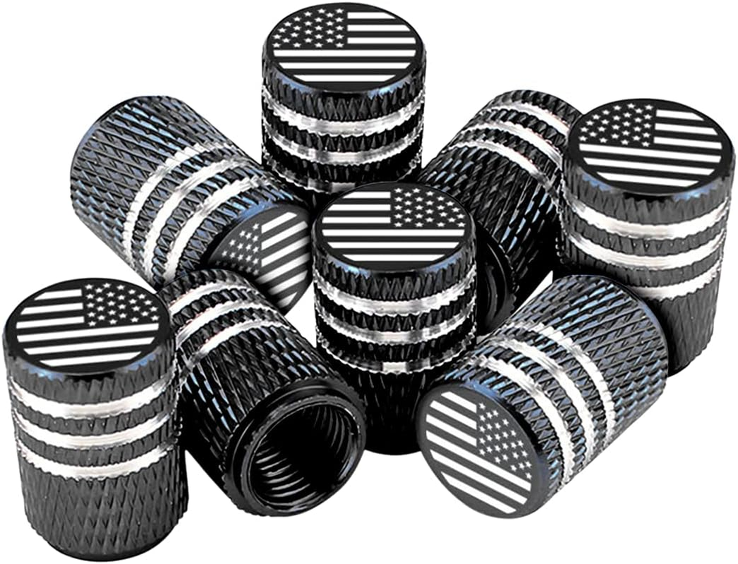 American Flag Tire Valve Stem Caps, 8 Pcs Anti-Theft Premium Metal Rubber Seal