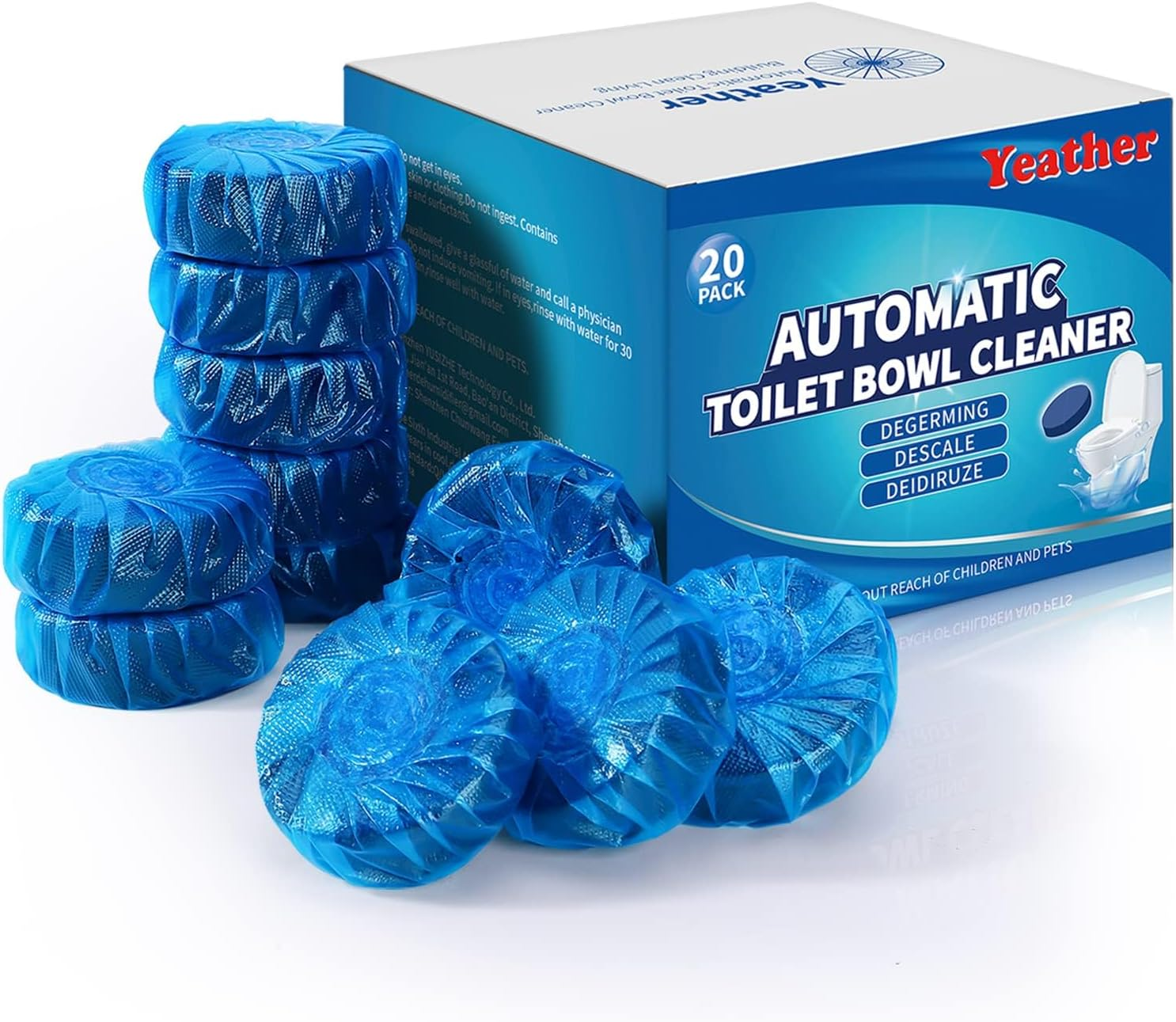 20 Pack Household Automatic Toilet Bowl Cleaner Tablets, Bathroom Toilet Tank Cleaner Deodorizers (20, Blue)
