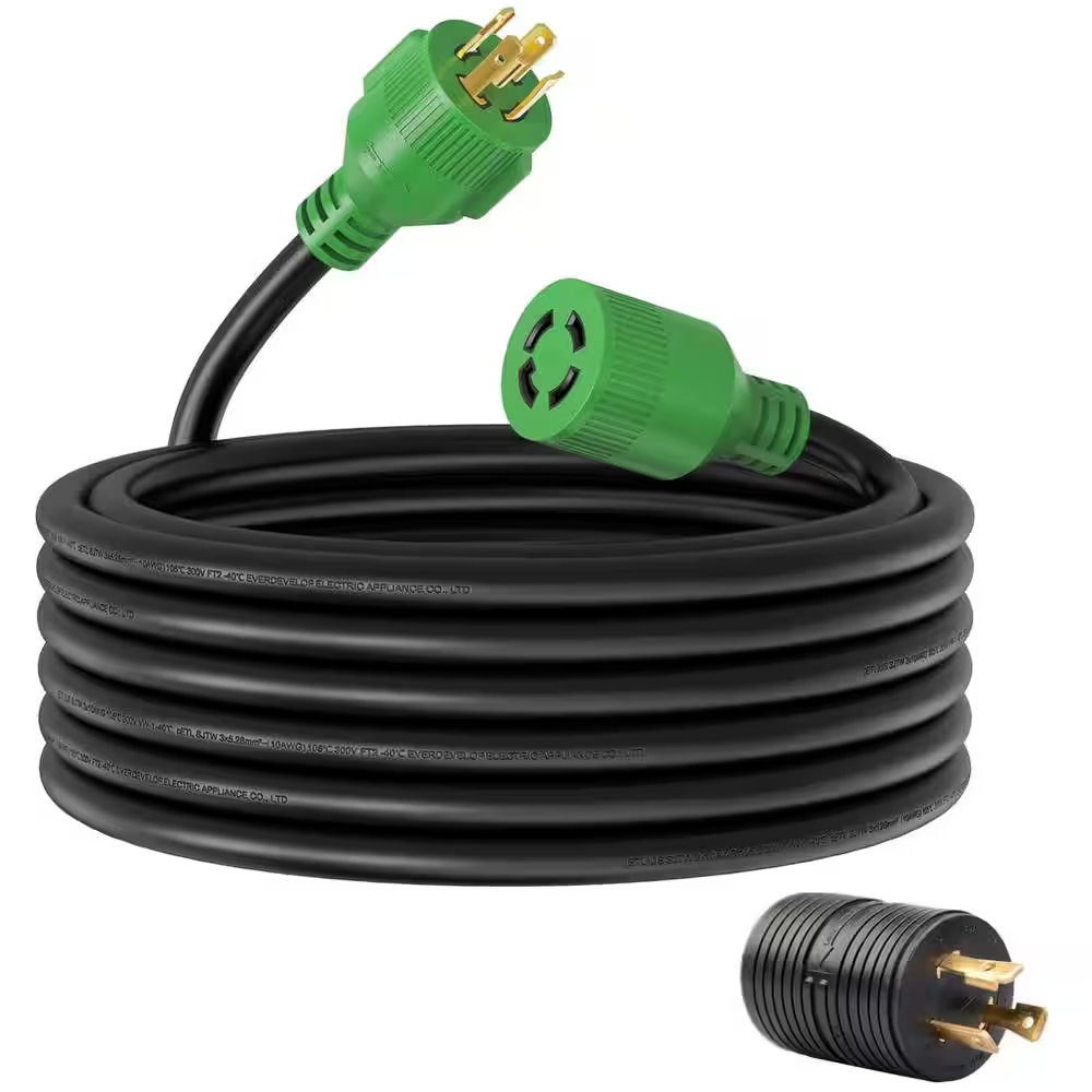 25 Ft. 30 Amp 250 Volts 10 Gauge SJTW Male-To-Female Generator Extension Cord, 4 Prong NEMA L14-30P/L14-30R up to 7500W