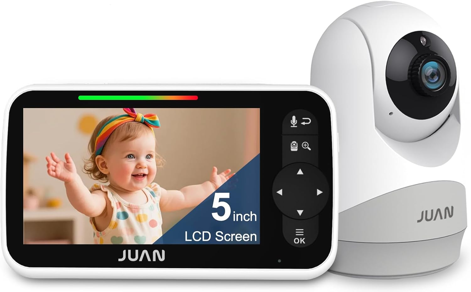 JUAN Baby Monitor with Camera and Audio, No Wifi 100% Private, 3500Mah Long Battery, 1000Ft Range Connection, Remote Pan-Tilt-Zoom, Crystal Night Vision, 2-Way Talk for Newborn Infant