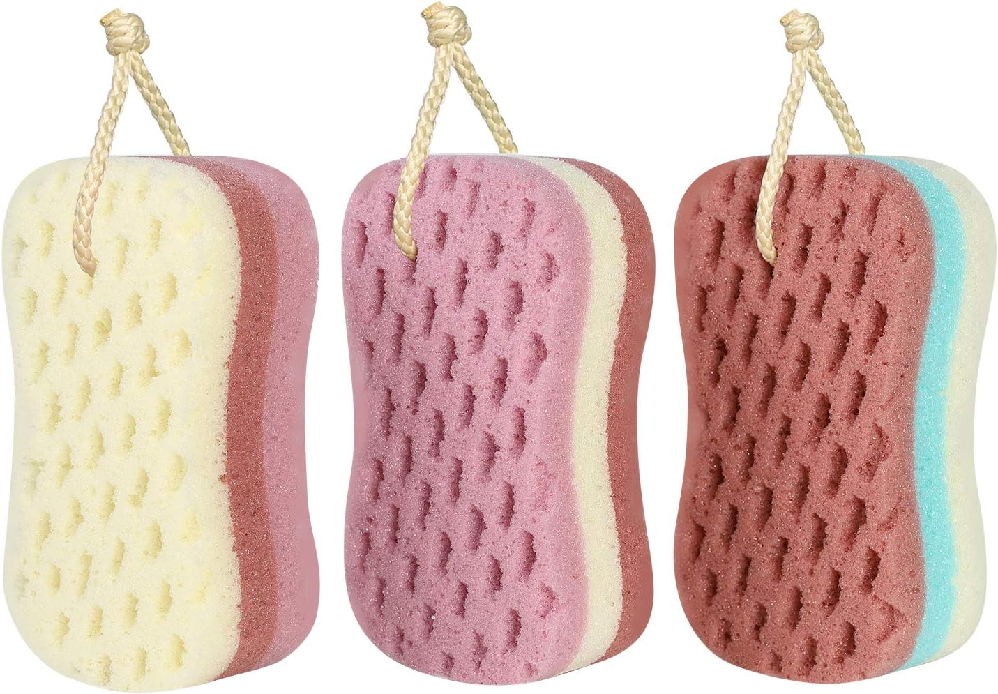 3 Pcs Bath Sponge for Women, Men, Kids, Sponge Loofah Body Scrubber Shower Sponge for Body Wash Bathroom, 3 Colors & Large Size Bathing Sponge Bathing Accessories(Large Size)