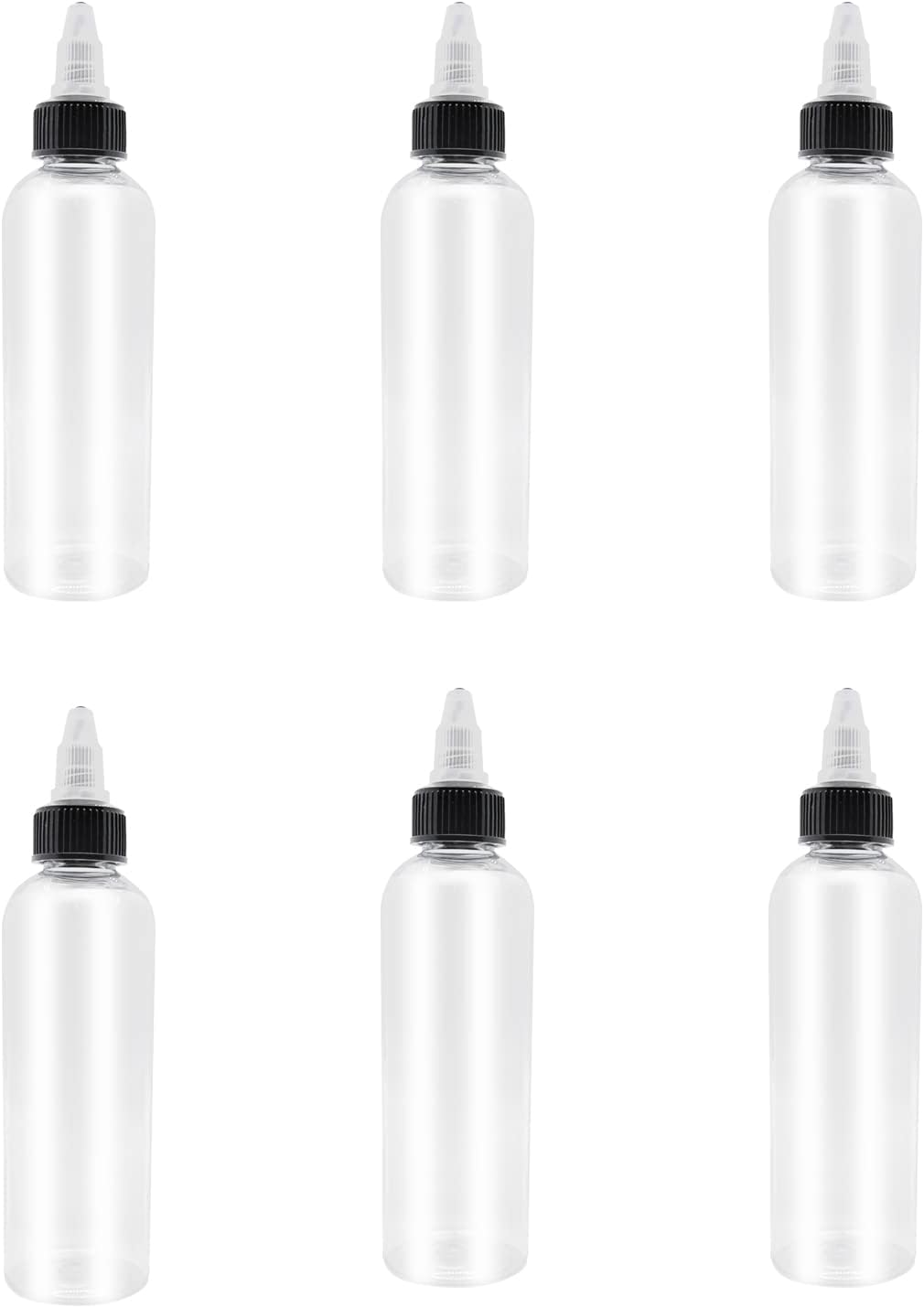 6 Pack 4Oz Twist Top Applicator Bottles Plastic Refillable Squeeze Bottles