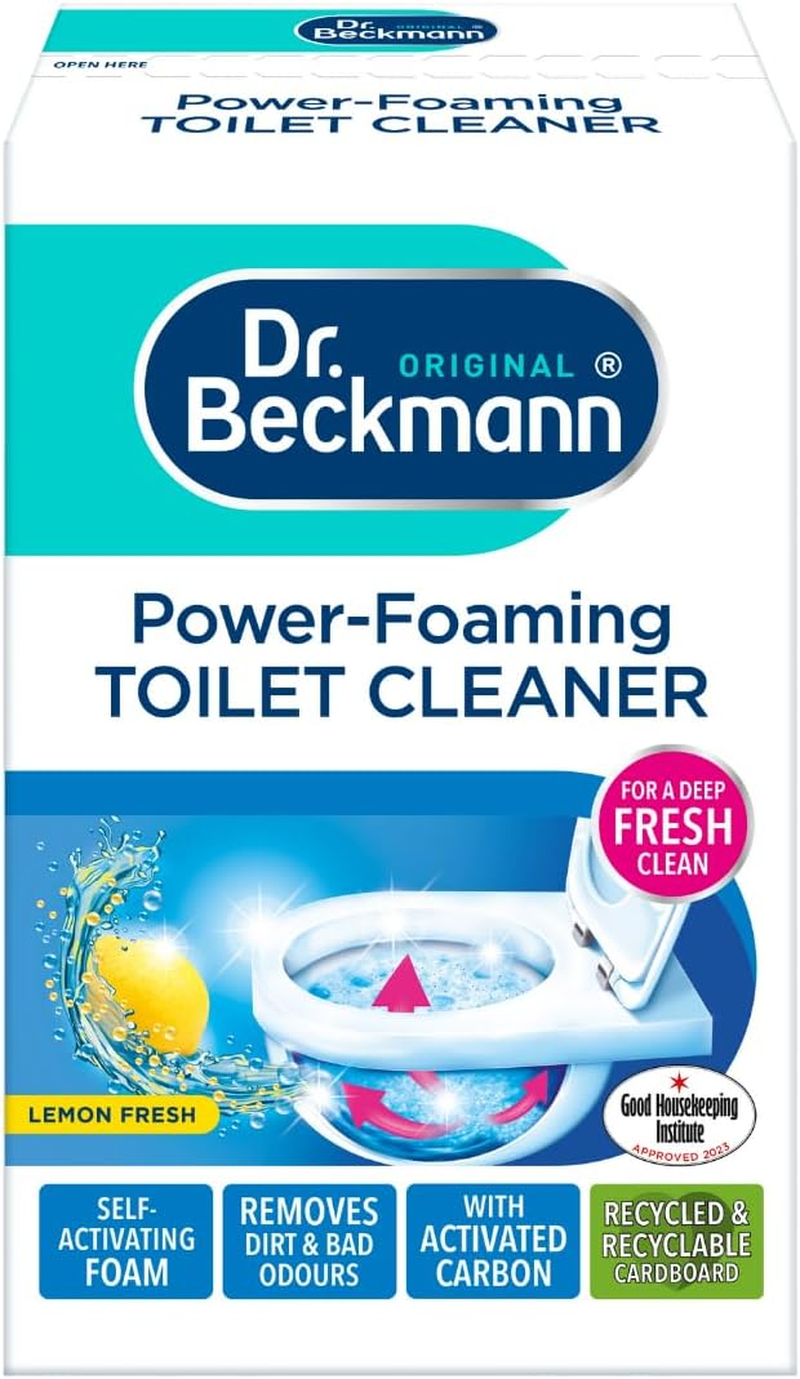 Dr. Beckmann Power-Foaming Toilet Cleaner | for Deep Fresh Cleaning | Activated Carbon | Lemon Fersh | Remove Dirt and Bad Odour | 3 X 100Gm Sachets | Self-Activating Foam Formula. Aids Limescale Removal. 3 Sachets Pre-Dosed. Lemon Scent. Convenient Easy to Use