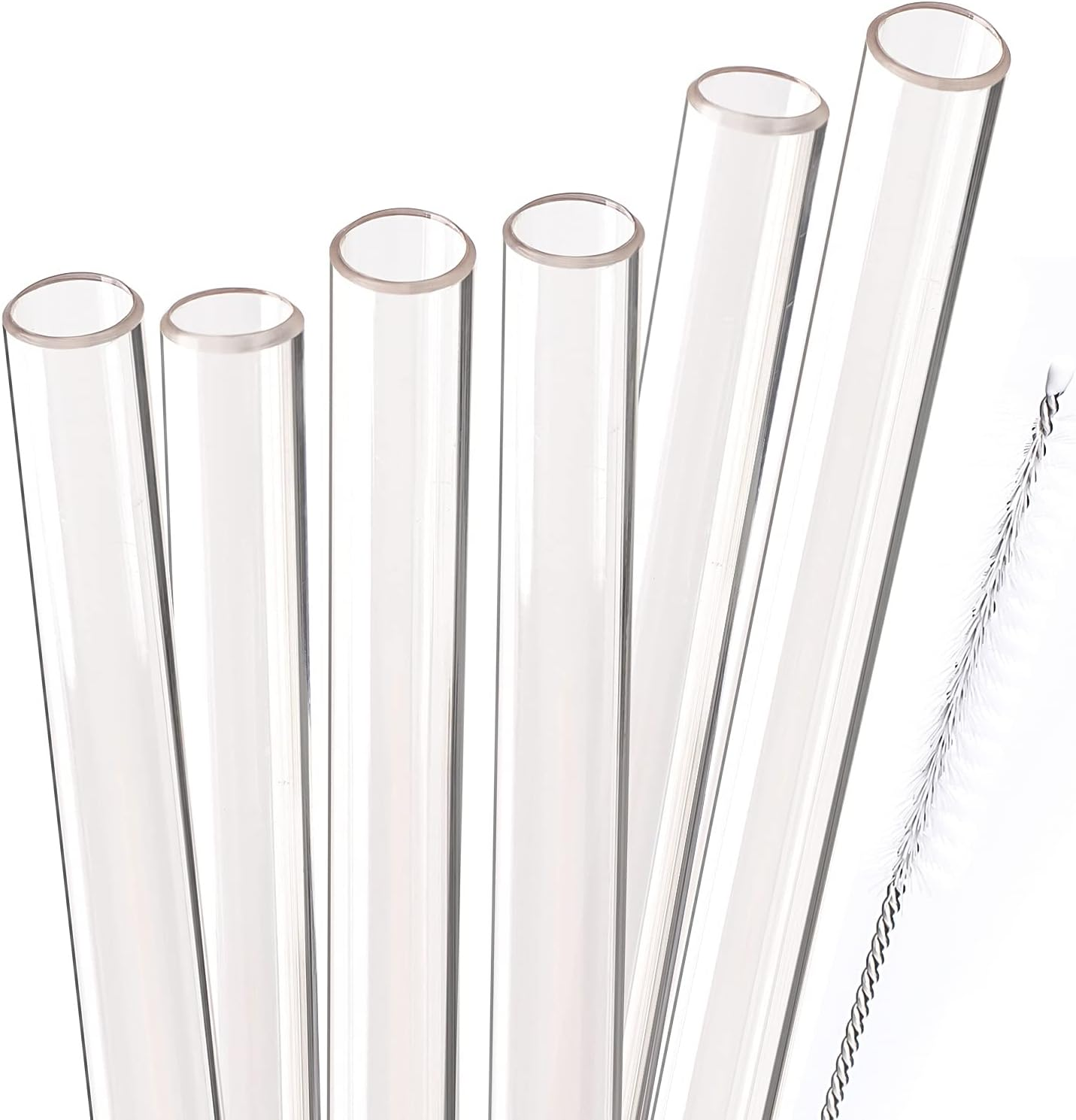 Reusable Smoothie Straws 10 Inch Long Wide Mouth Plastic Straight Drinking Straws for Milkshakes, Set of 6 with Cleaning Brush (10Inch, Clear)