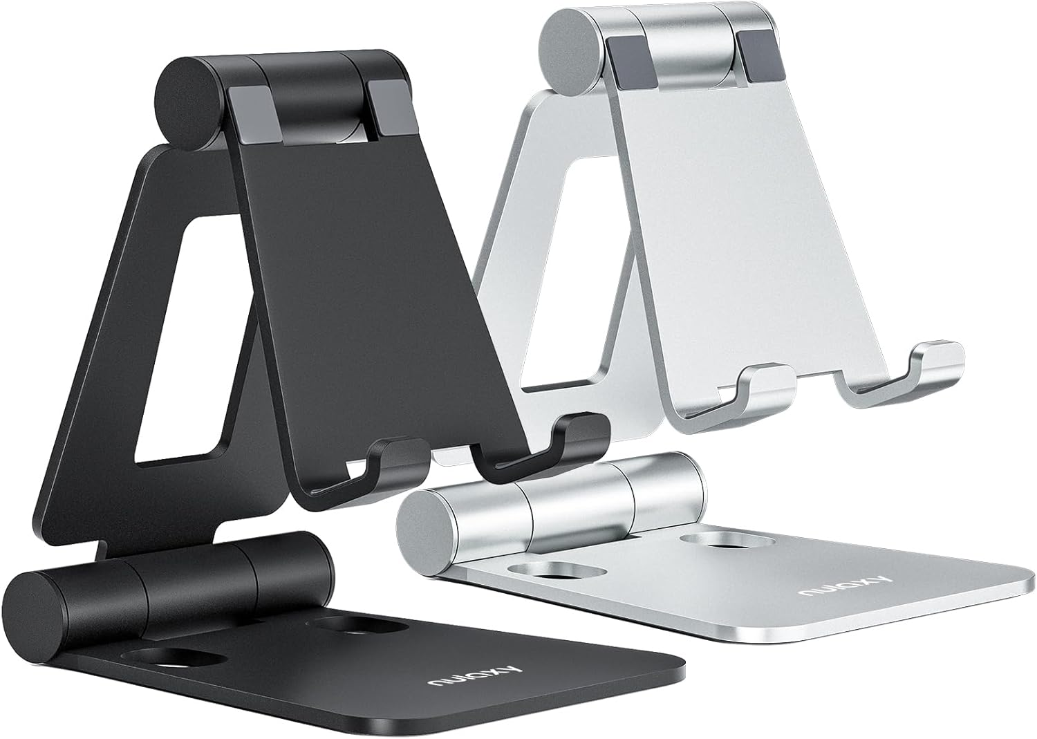 2 Pack Dual Foldable Phone Stand for Desk, Fully Adjustable Desktop Cell Phone Holder Accessories for Office Kindle Compatible with 4-8