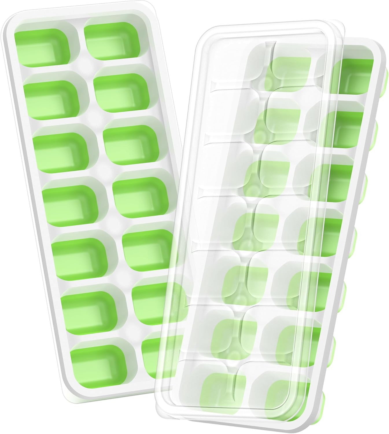 Ice Cube Tray with Lid, 2 Packs 28 Cubes Durable Ice Cube Tray 2 Pack Green
