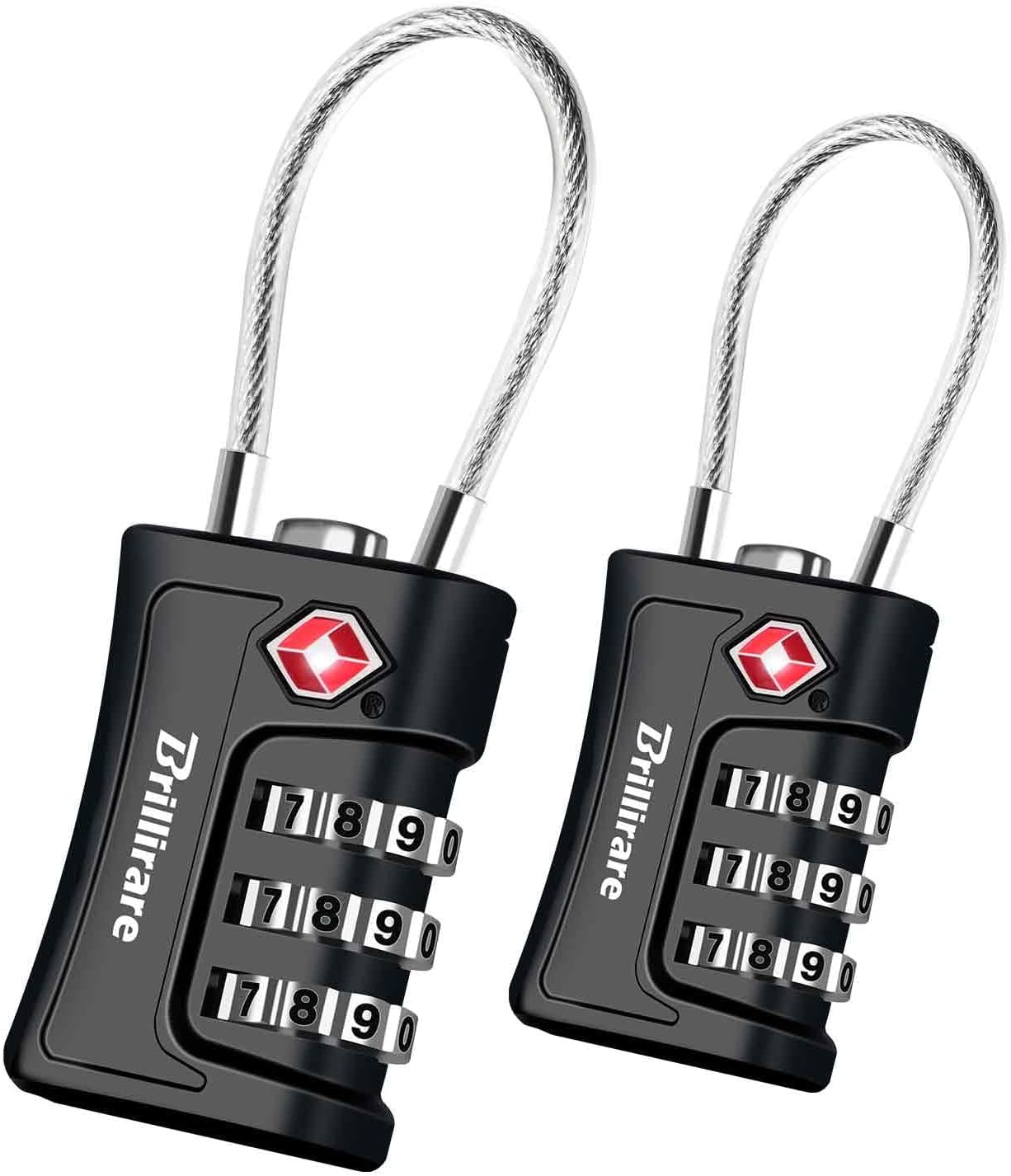 2 Pack TSA Approved Luggage Locks, Combination Travel Cable Padlock, 3-Digit 