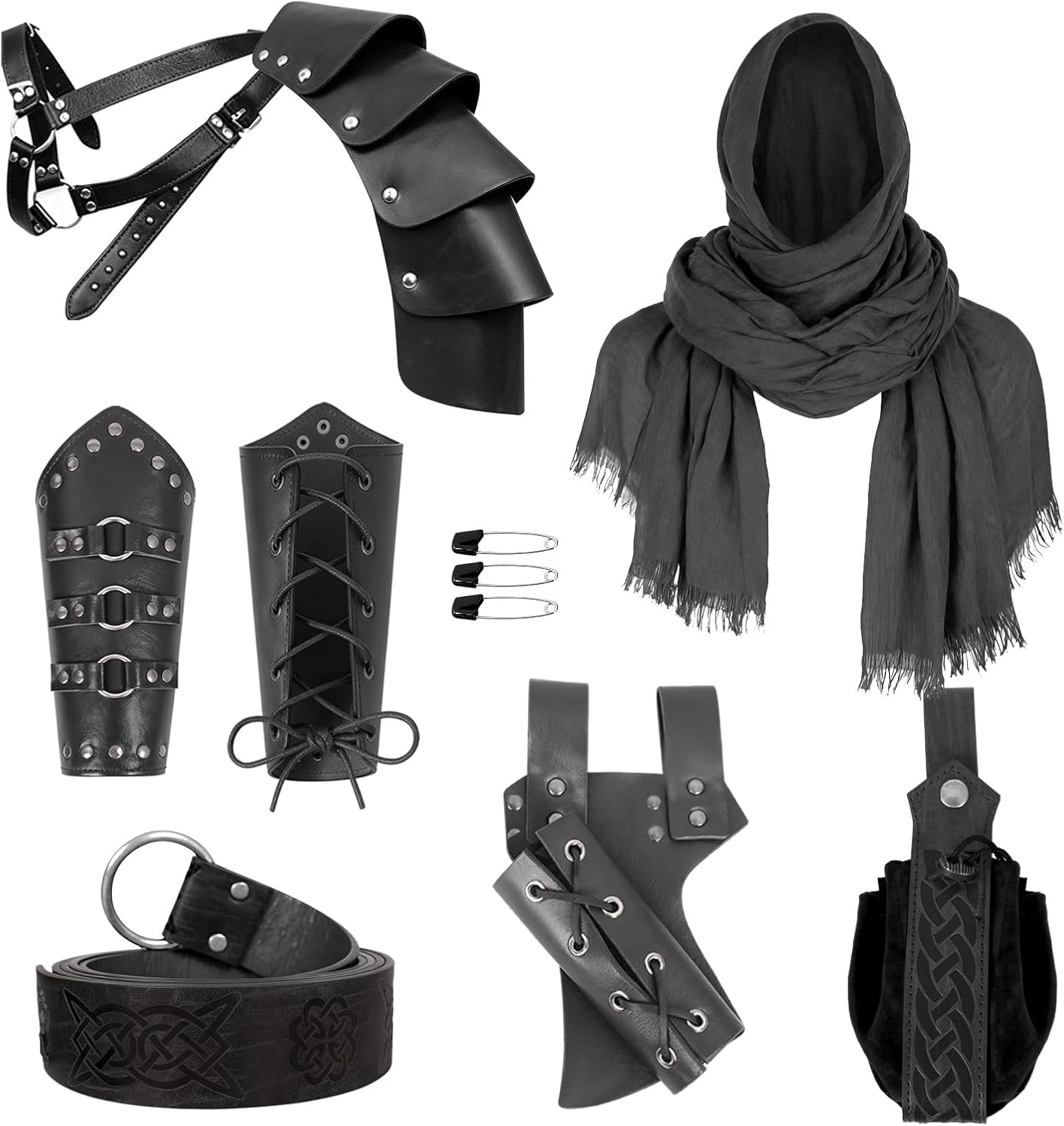 Renaissance Costume Accessories Men - Leather Armor Pauldron & Shoulder Cape Set,Bracers for Knight & Assassin